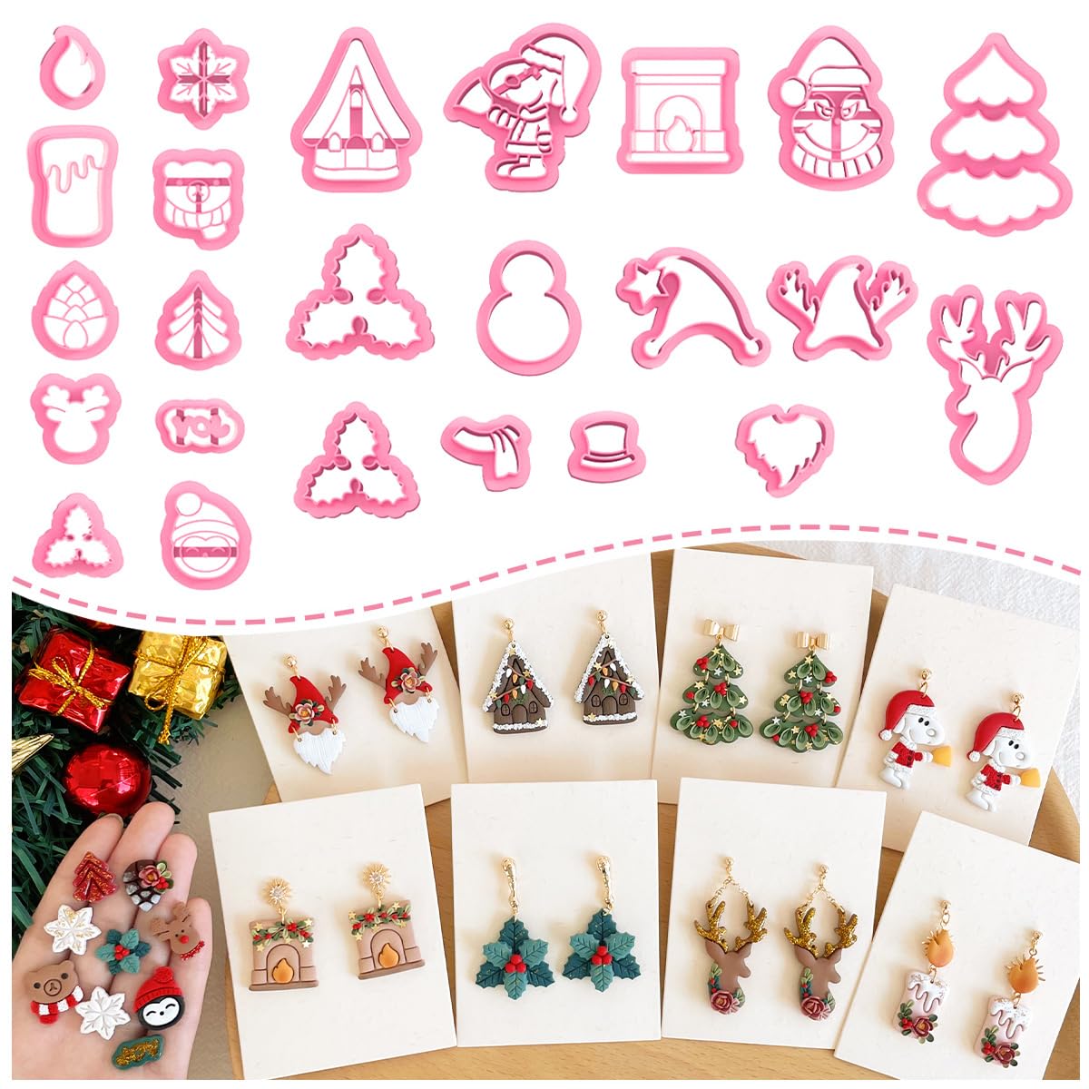 Keoker Weihnachts-Tonschneider, Weihnachts-Tonschneider für Polymer-Ton-Schmuck, 24 Formen, Polymer-Ton-Ausstecher, Weihnachten, Polymer-Ton-Ausstecher, Weihnachtsmann, Polymer-Ton-Schneider