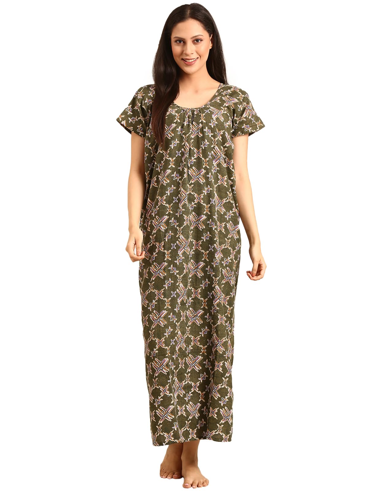 Jon Aishwarya Women Full Length Printed Nighty in Premium Cotton Blend Fabric, Night Dress, Maxi Nighty for Comfortable Everyday Wear, Free Size-image-48