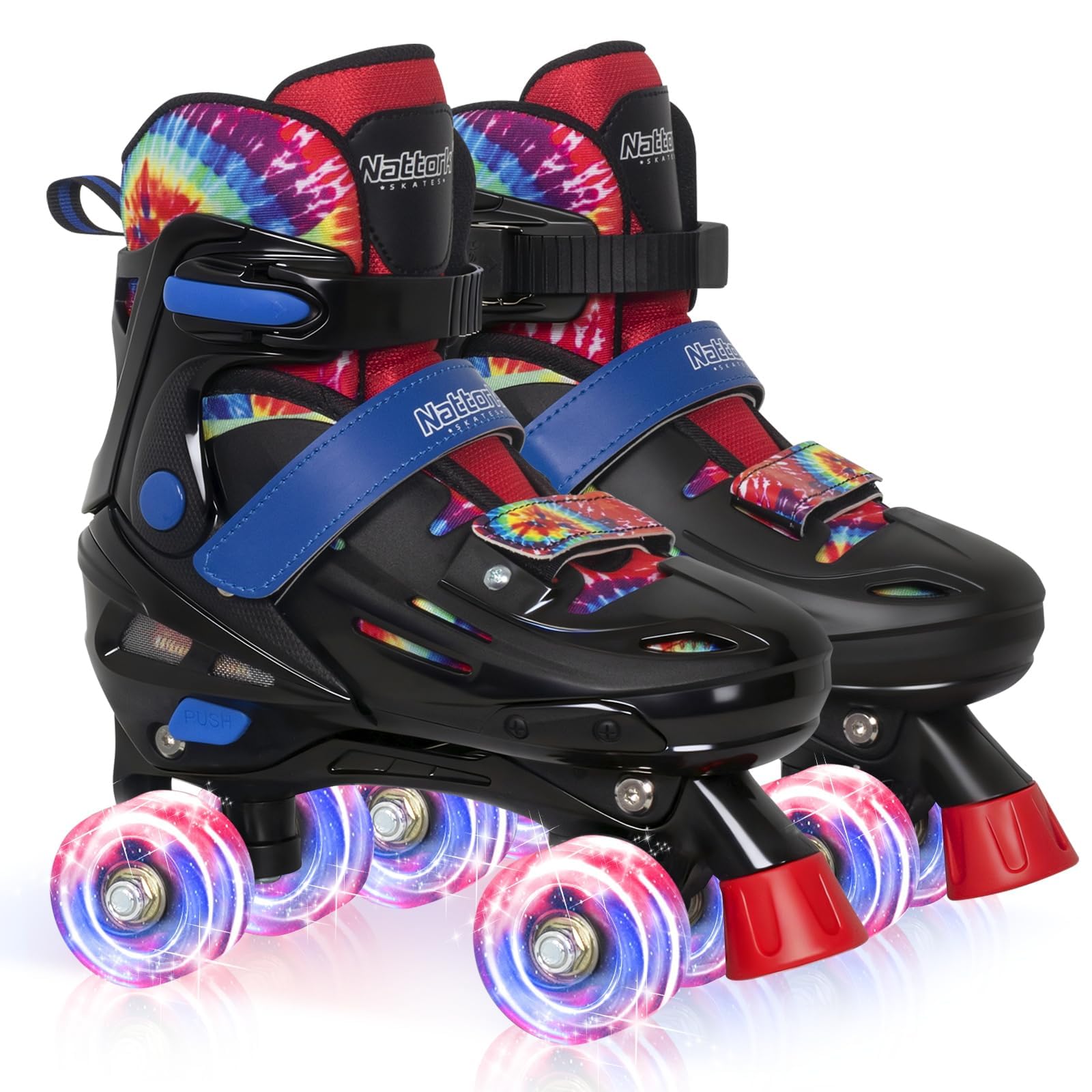 Nattork Kids Roller Skates for Girls Boys, 4 Size Adjustable Quad Skates for Kids with Light up Wheels - Wonderful Birthday Gift Indoor Outdoor Sports