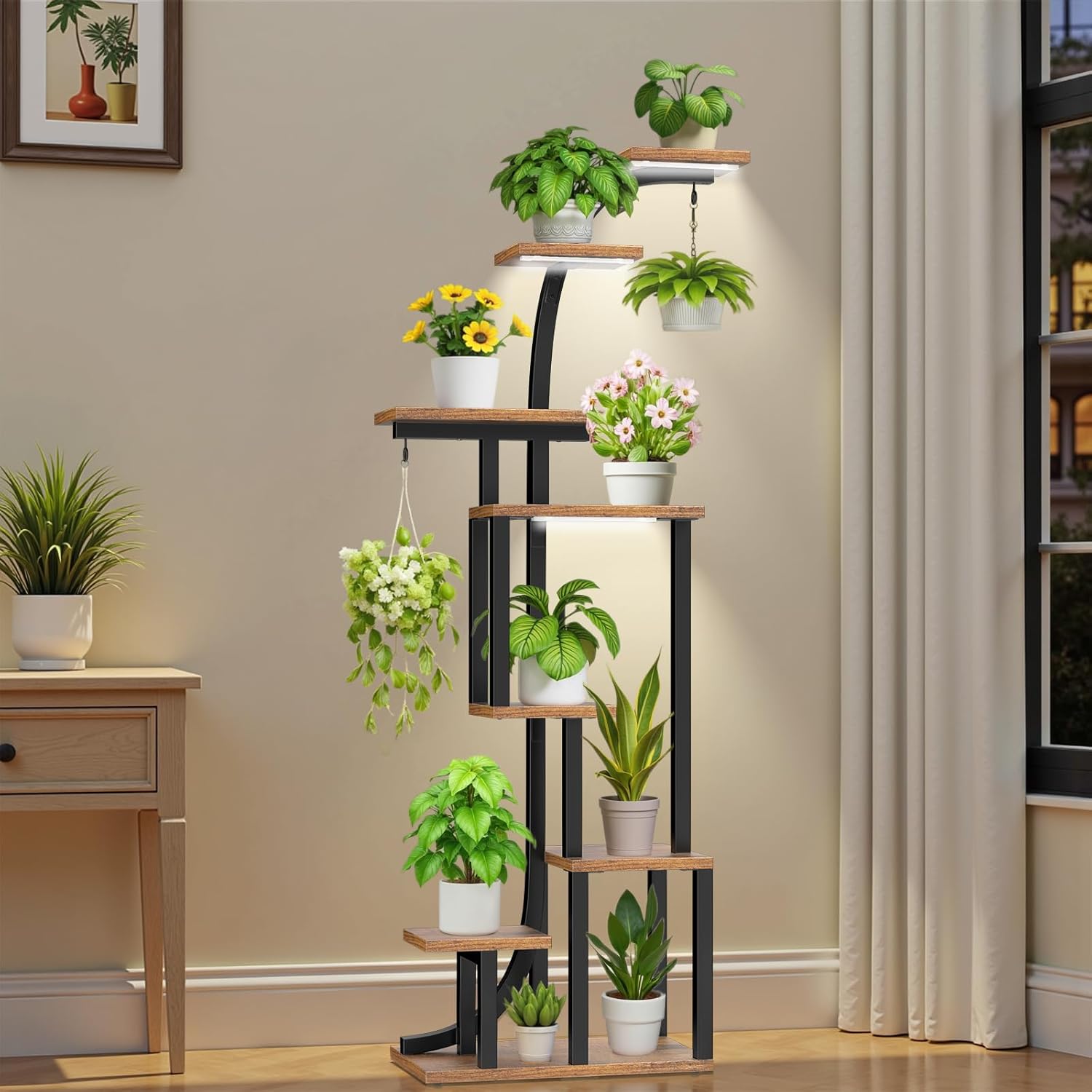 Plant Stand Indoor with Grow Lights - 63" Tall Plant Stand 8 Tiered Plant Shelf with Grow Light, Corner Plant Stands for Indoor Plants Multiple, Metal Flower Stand Plant Holder for Living Room, Patio
