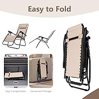 Vista 6 de HAPPYGRILL Juego de sillas de salón Zero Gravity con mesa auxiliar, sillas reclinables plegables con mesa auxiliar y almohada, juego de 3 piezas