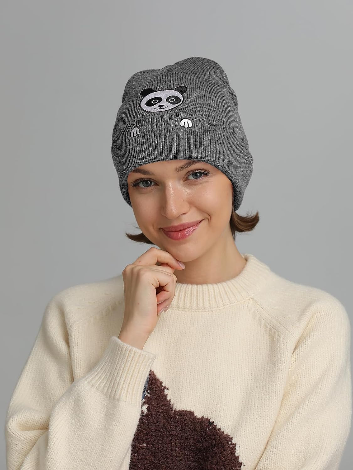 Panda Gifts Embroidered Beanie Hat for Men Women Panda Lovers Cute Animal Birthday Christmas Stocking Stuffers Gifts Stuff Dark Grey