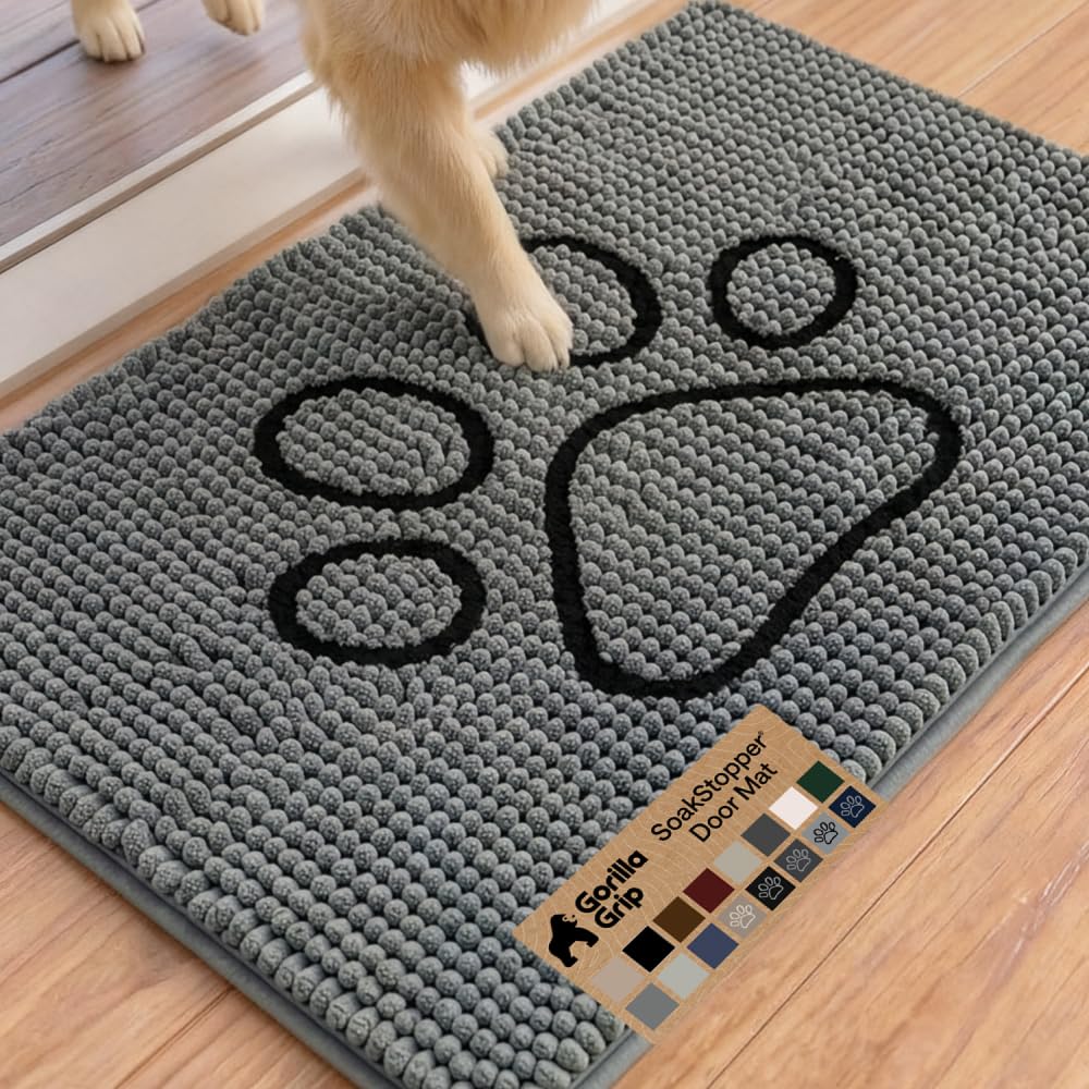 GORILLA GRIP SoakSTOPPER Dog Door Mat, Machine Wash and Dry, 36x24 Gray