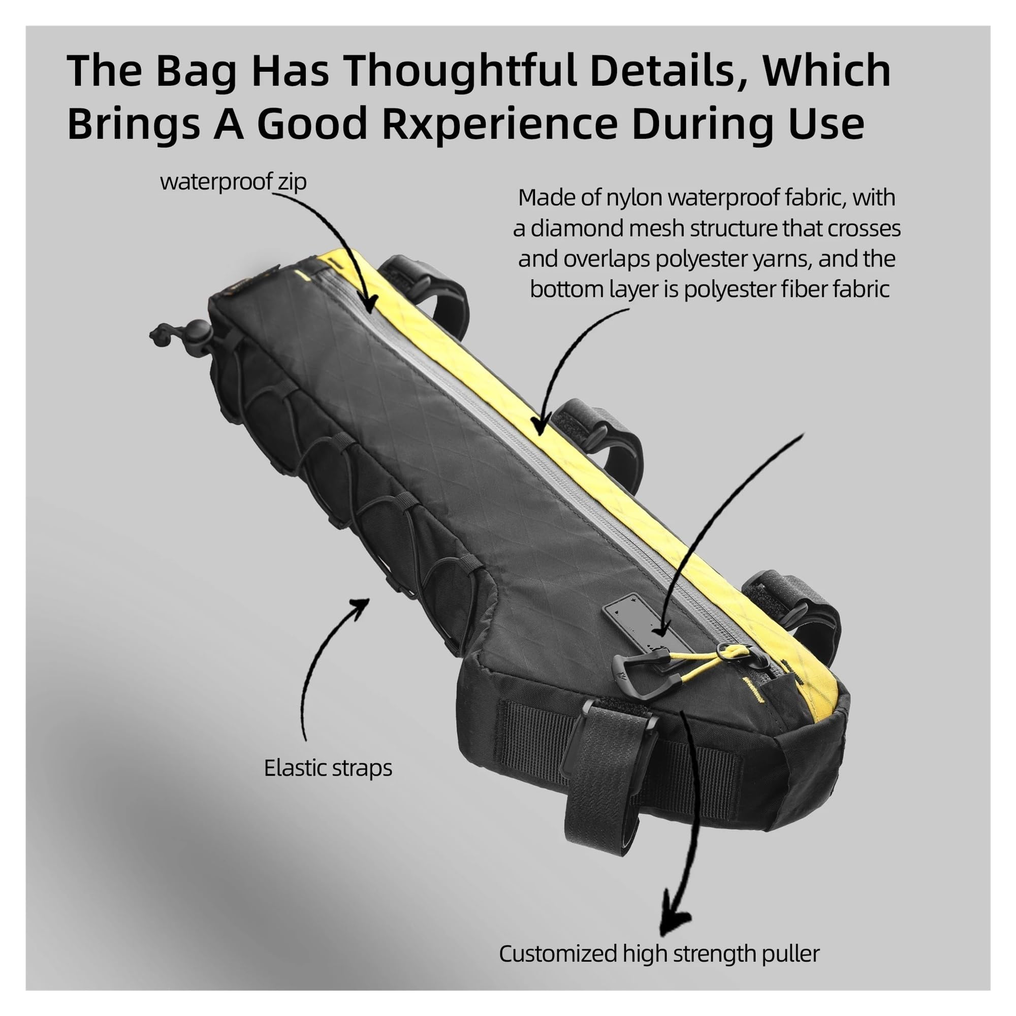 Borsa da telaio for bicicletta Borsa da ciclismo con custodia triangolare antipioggia, for MTB e bici da strada(Black-2.4L)