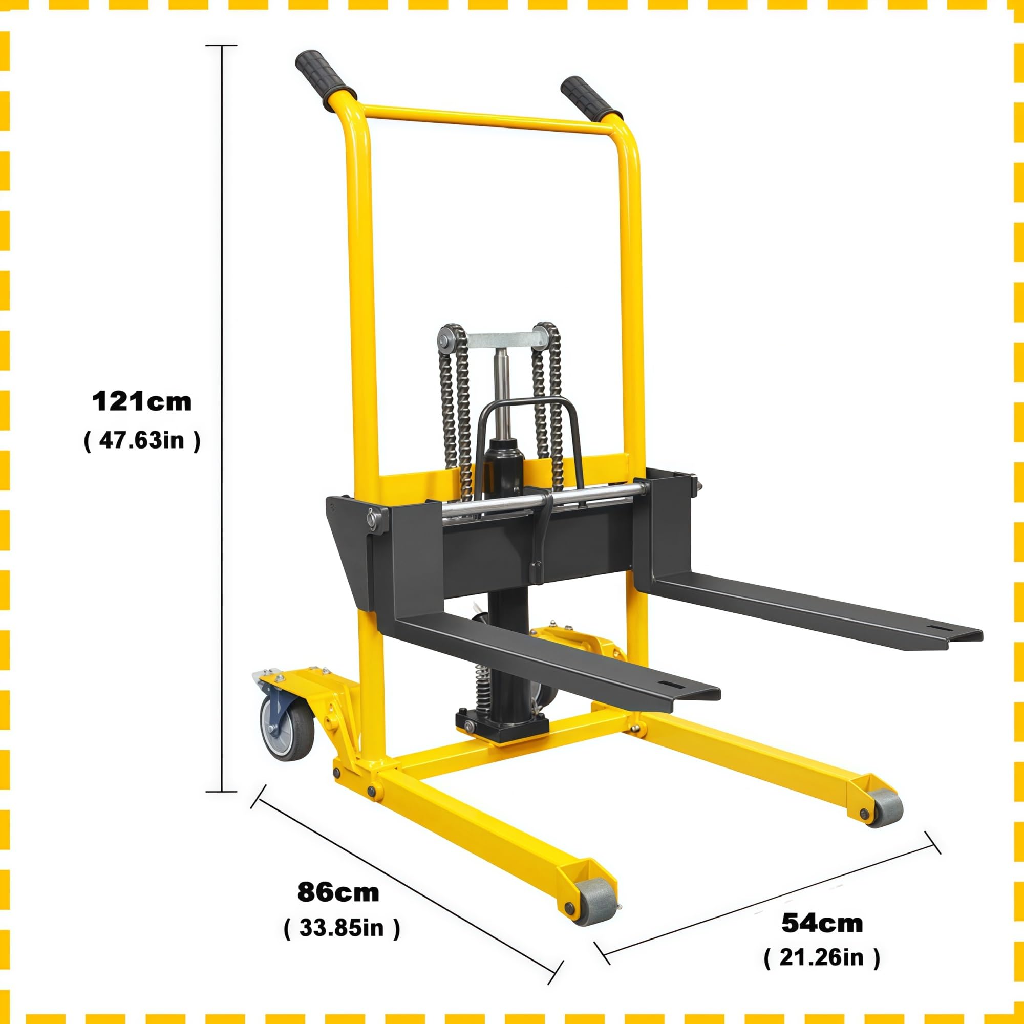 Transpalette manuel avec fonction de levage, capacité de charge 440 lb, adapté à la manutention de marchandises dans les petites entreprises et les environnements industriels.