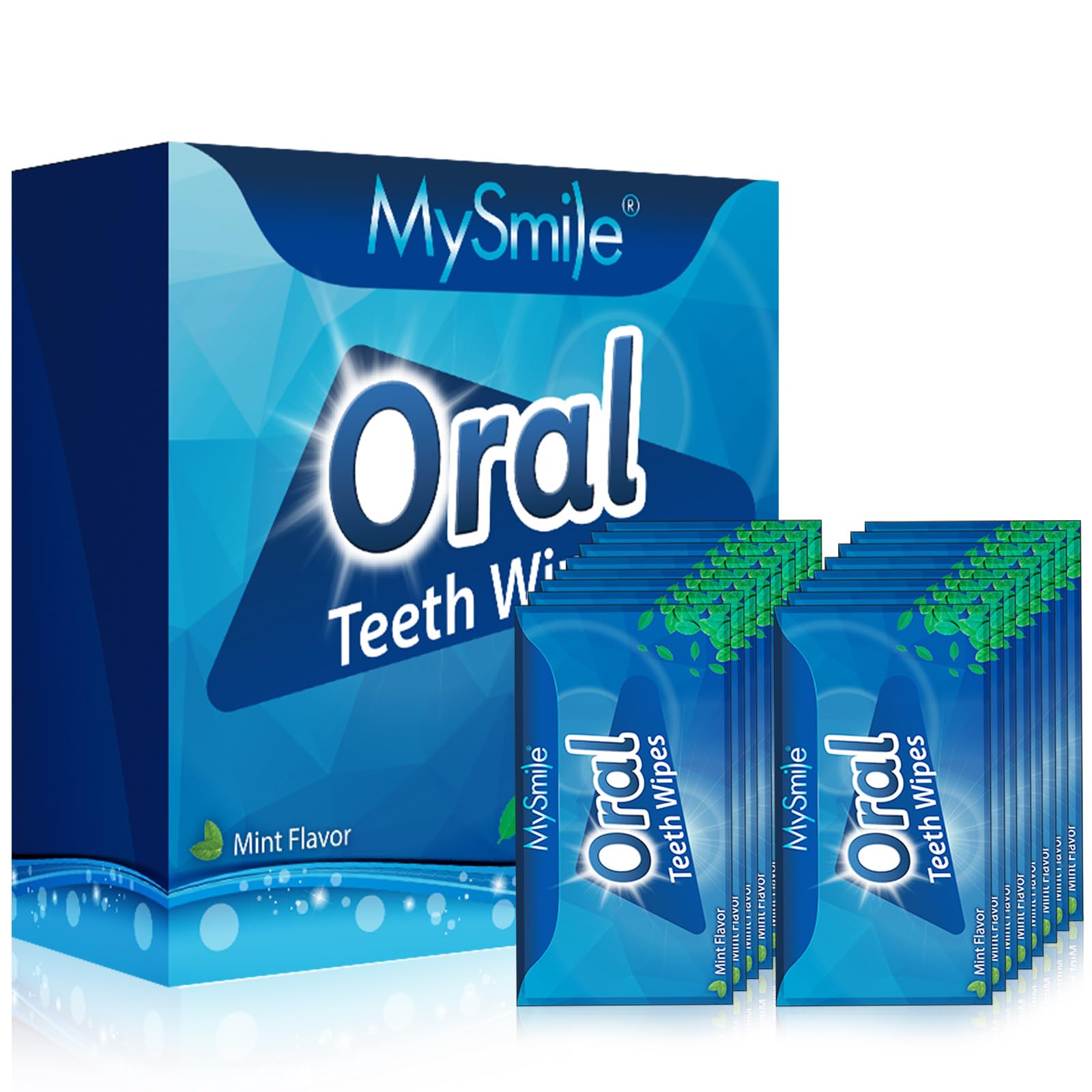 MySmile 100pcs Teeth Wipes Disposal Finger Brush Deep Cleaning Teeth Wipes Oral Brush Up Tooth Wipes for Teeth Cleaning, Mint Flavor