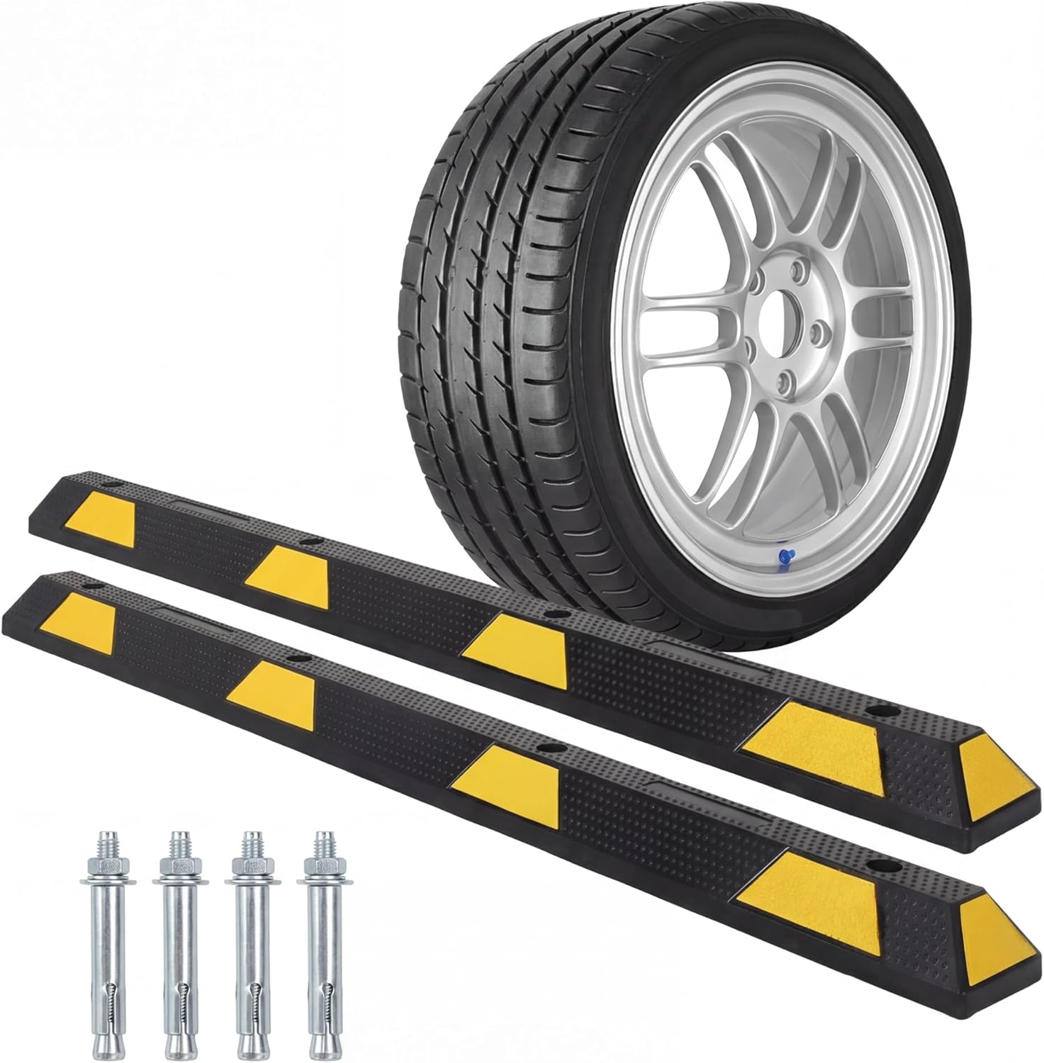 Garvee 72" 2 Packs Heavy Duty Rubber Parking Curb, Parking Stopper for Garage with Reflective Stripe, 6 ft 55000 LBS Capacity Wheel Stopper for Garage,Driveway,Parking Lots,Truck Parking Protection