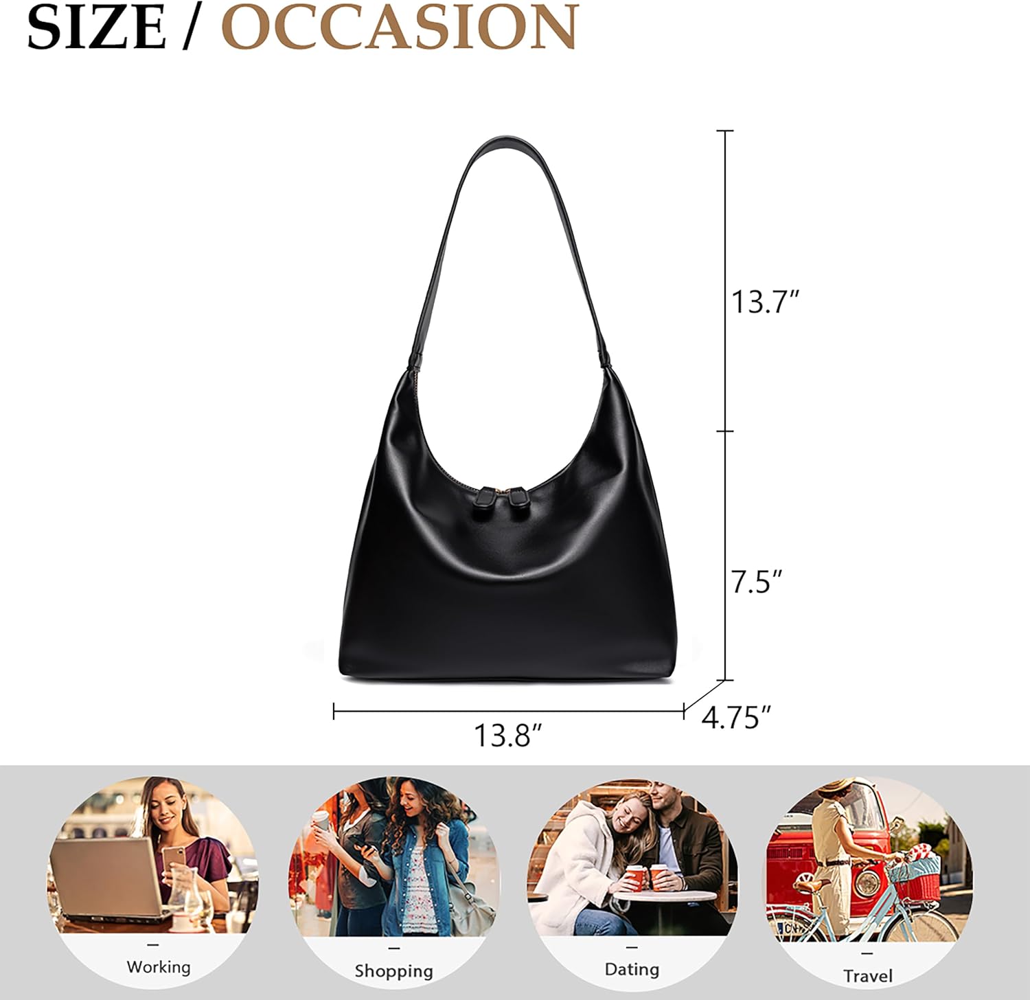 Leather Hobo Bags for Women Small Soft Shoulder Purse Slouchy Tote Handbags with Double Zipper Design - Image 6