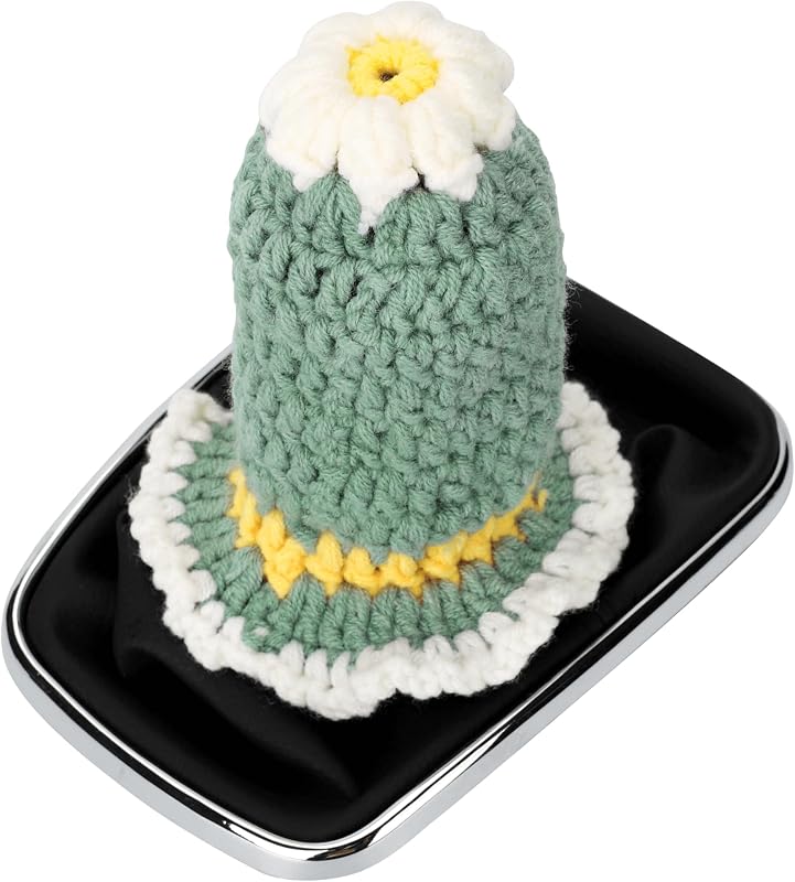 Capa de Crochê com Flor para Manopla de Câmbio Branco-Azul CSWCS