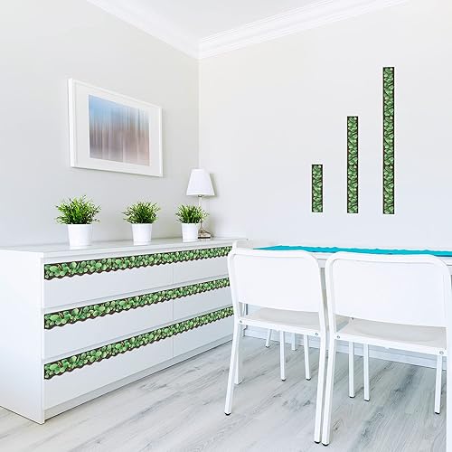 Miniatura 6 de Outus Calcomanías bohemias de eucalipto para tablón de anuncios, borde y hojas tropicales, decoración de pared (estilo vivo, 59 pies)