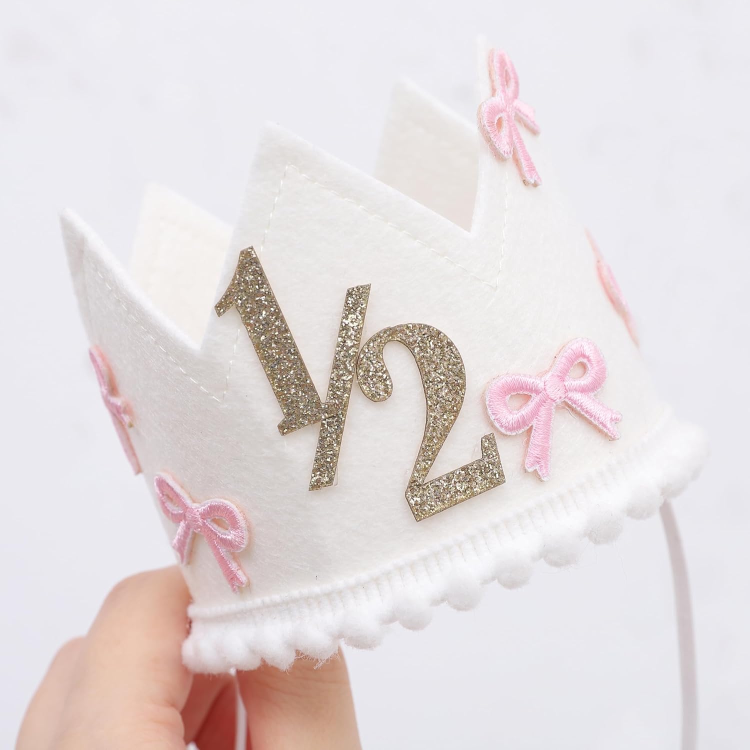 Bow 1/2 Birthday Crown - 6 Months Birthday Decorations,Little Princess Crown for Cake Smash,Sweet Hat Photo Props,Pink Bow Half Way to One Decoration