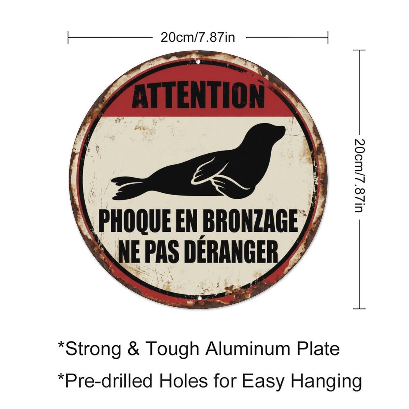 Fqcyn Style Lazy Seal Sunbathing Zone Metal Tin Sign Plaque Wall Decor For Cafe, Club Bar, Office, Home Garden Round Metal Poster 8X8inch