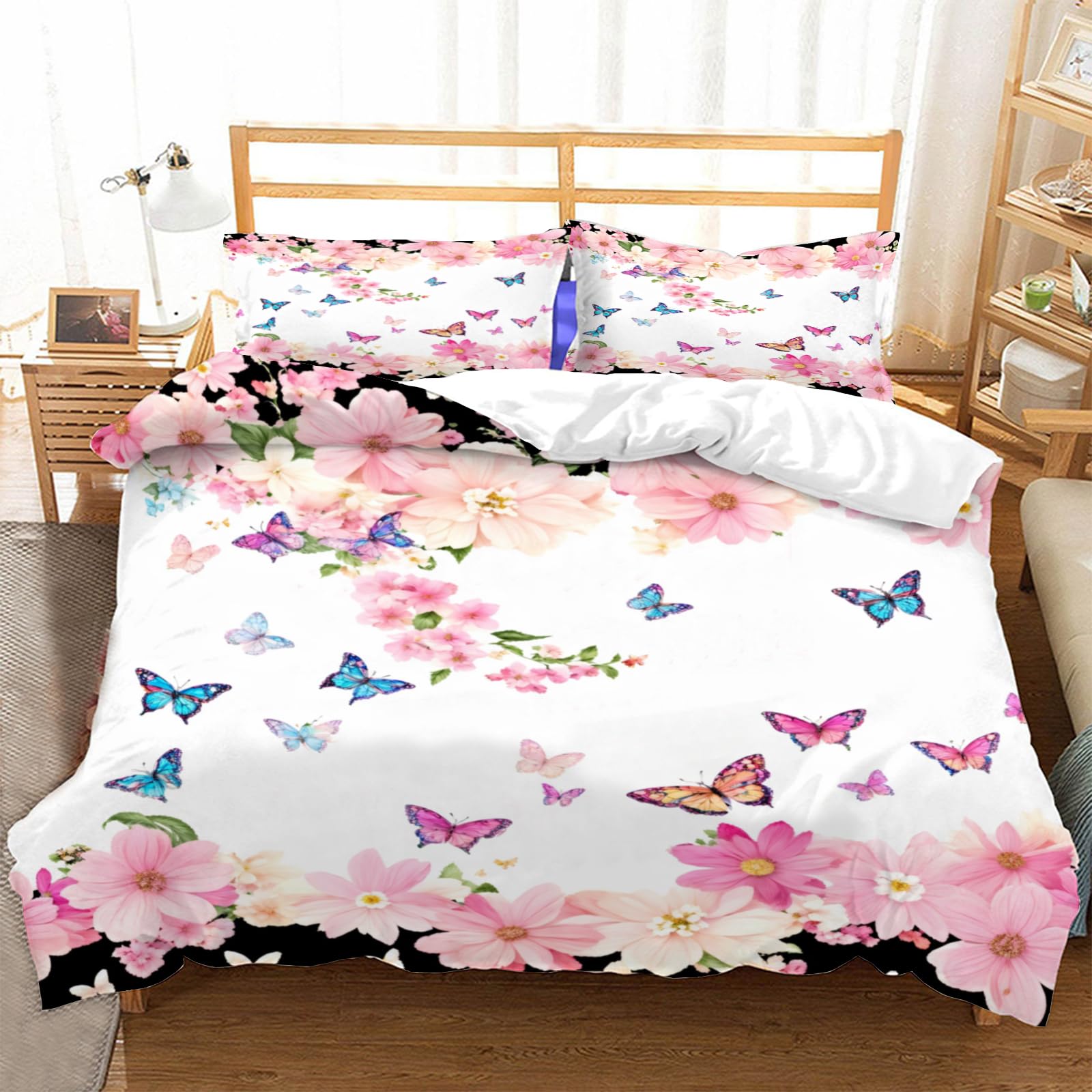 Housse de couette 240x260 papillon avec 2 taies lit 2 personnes