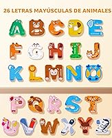 Vista 2 de JoyCat Imanes de madera gruesos del alfabeto para nevera, tamaño grande, lindo animal, colorido ABC, letras magnéticas, 26 letras mayúsculas, juego