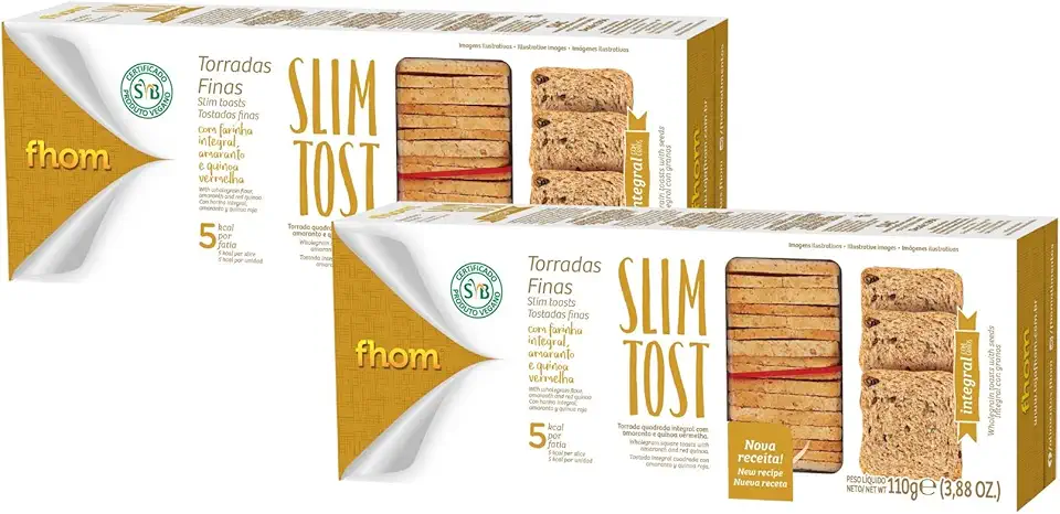 Torrada Slim Tost Integral com Grãos Zero Lactose Alimento Vegano Fhom 110g