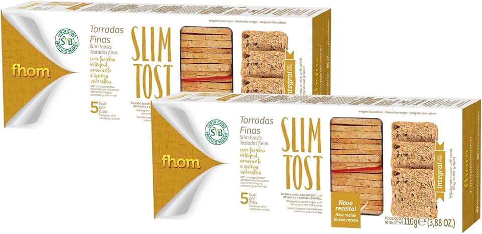 Torrada Slim Tost Integral com Grãos Zero Lactose Alimento Vegano Fhom 110g