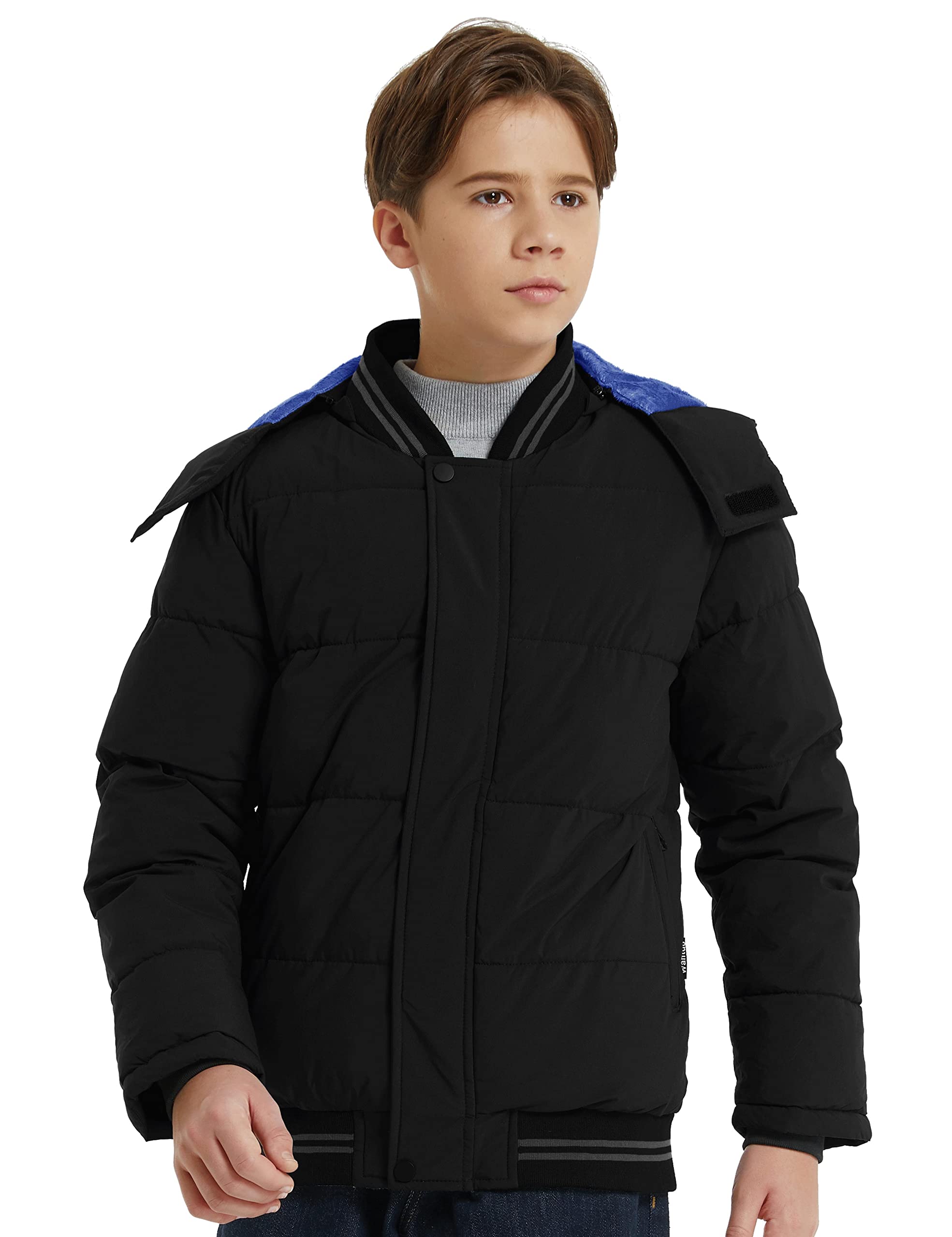 Wantdo Garçon Veste à Capuche Polaire Chaud Veste d'Extérieur d'hiver Manteau Matelassé Veste Rembourrée en Coton Vêtements d'Extérieur de Randonnée