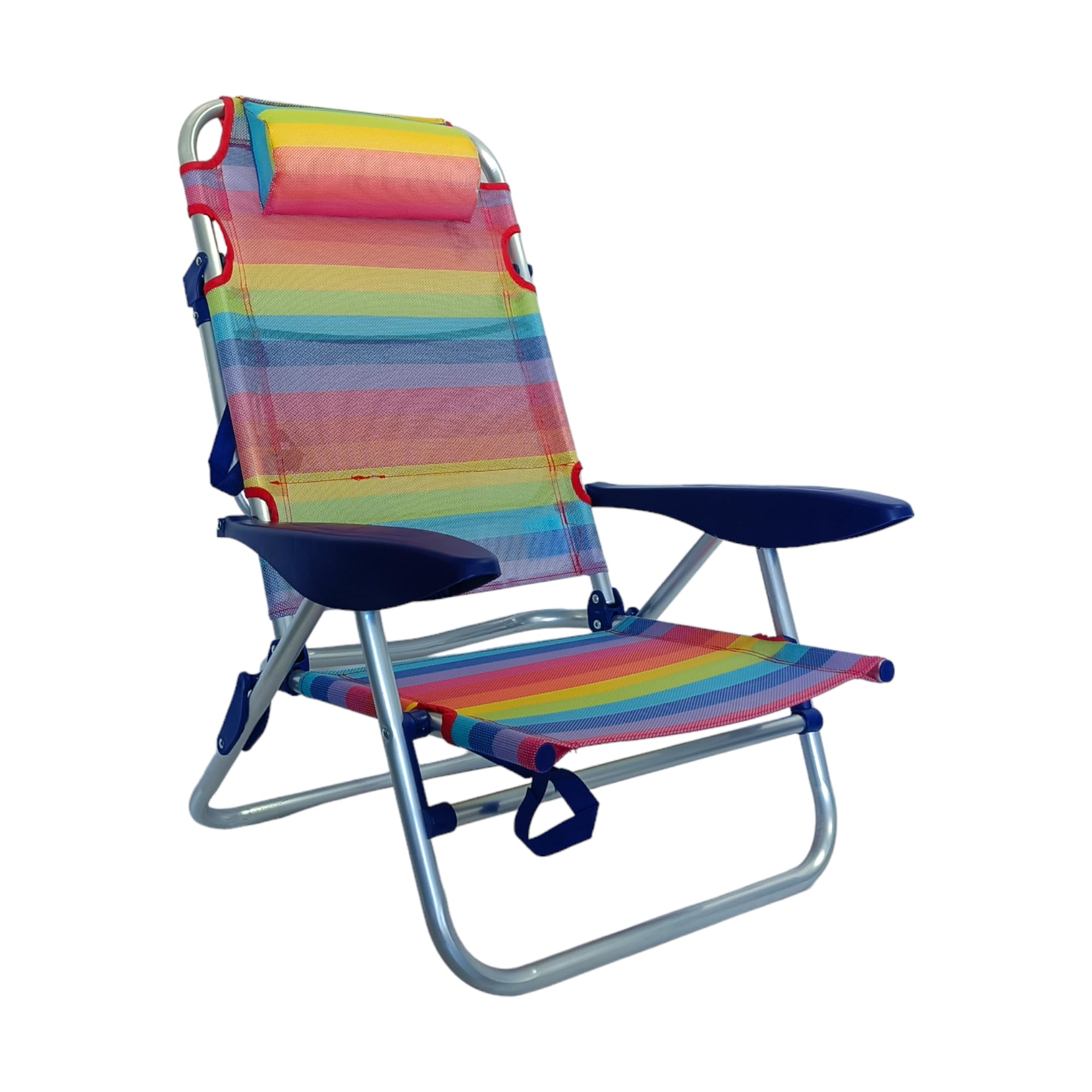 Silla de Playa Plegable, con cojín, reclinable, 4 Posiciones, Altura del Asiento 21 cm, asa de Transporte (1, Multicolor)