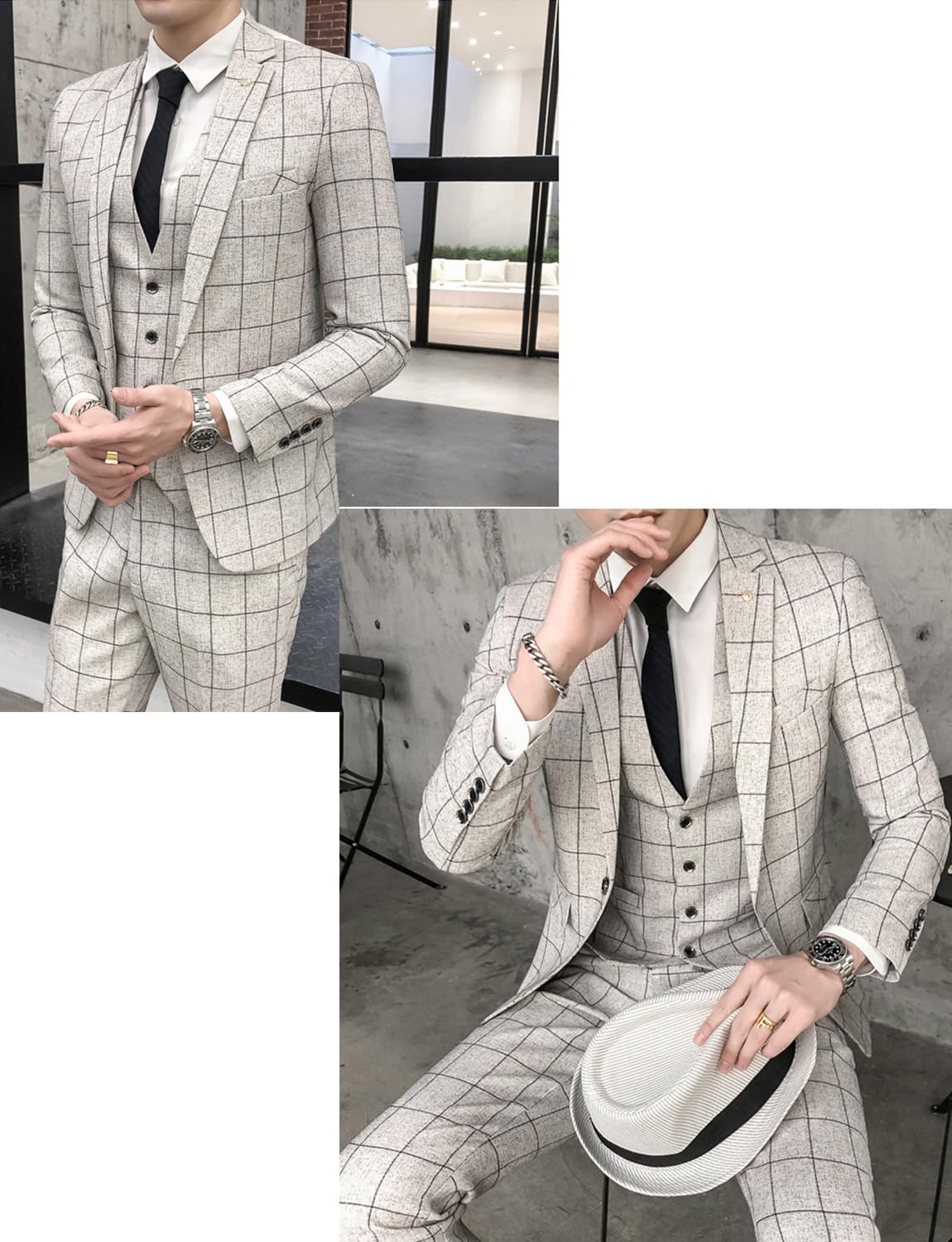 Uomo Vestito Plaid 3 Pezzi Monopetto Pulsante Smoking Notch Risvolto Abiti per la Cena del Partito