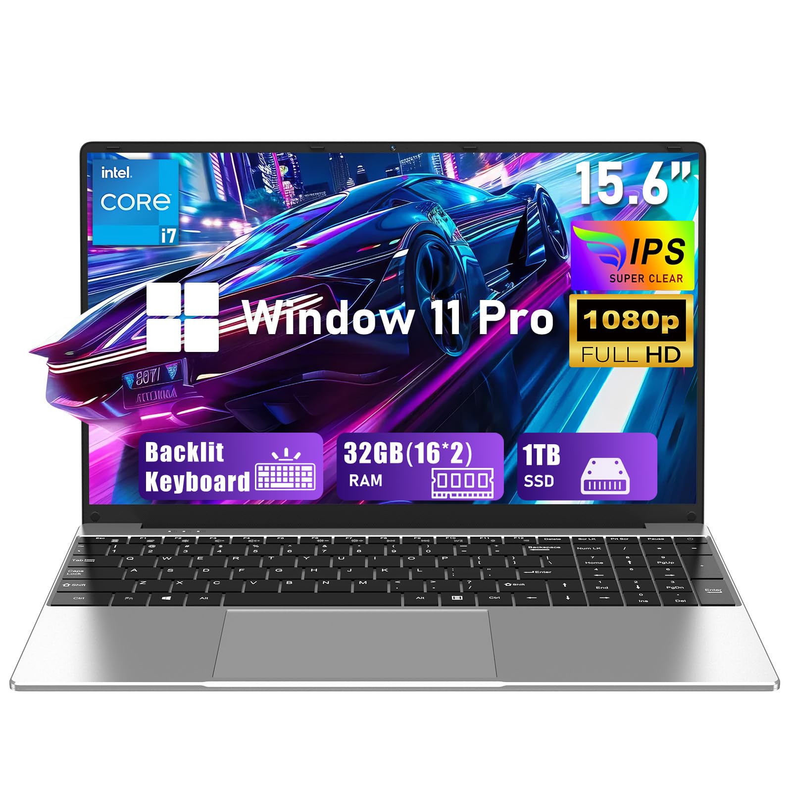 2026 New Gaming Laptop, 15.6 Inch Lap Top PC Windows 11 Pro, 32GB RAM 1TB SSD, i7-7600U Processor(Up to 3.9GHz), 2 Years Warranty, FHD 1920 * 1200, Backlit, 180°Open, 6000mAh/46.2Wh