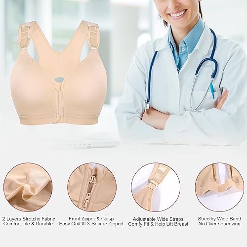 Miniatura 4 de CYDREAM Sujetador posquirúrgico con cremallera frontal para mujer, sujetadores deportivos con espalda cruzada, correas ajustables inalámbricas