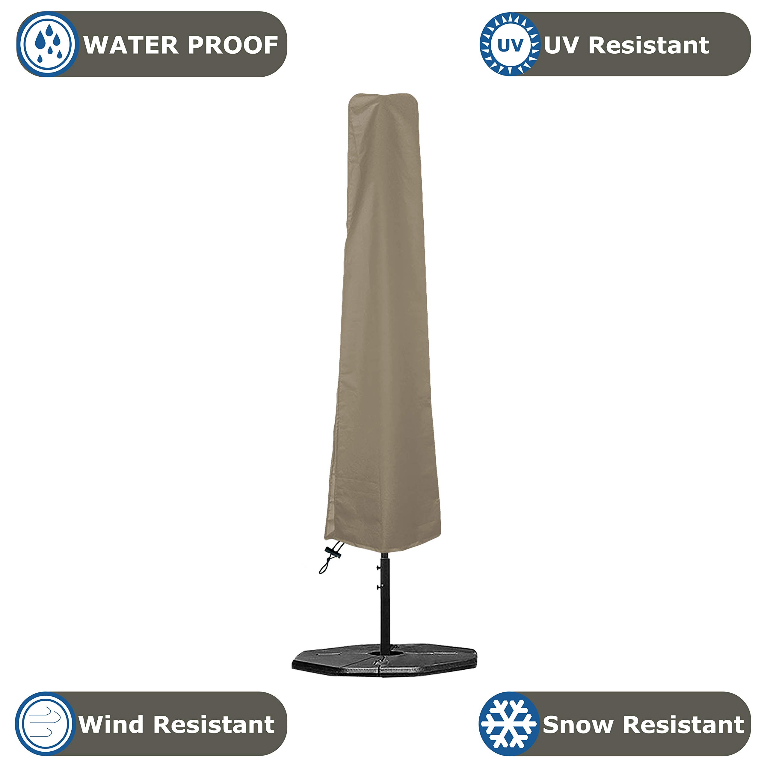 Pokrowiec na parasol na patio na zewnątrz 350 ml wodoodporny - 100% odporny na promieniowanie UV i warunki atmosferyczne pokrowiec na parasol - wytrzymałe pokrowce na meble na patio z kieszeniami powietrznymi i sznurkiem do wygodnego dopasowania (beżowy)