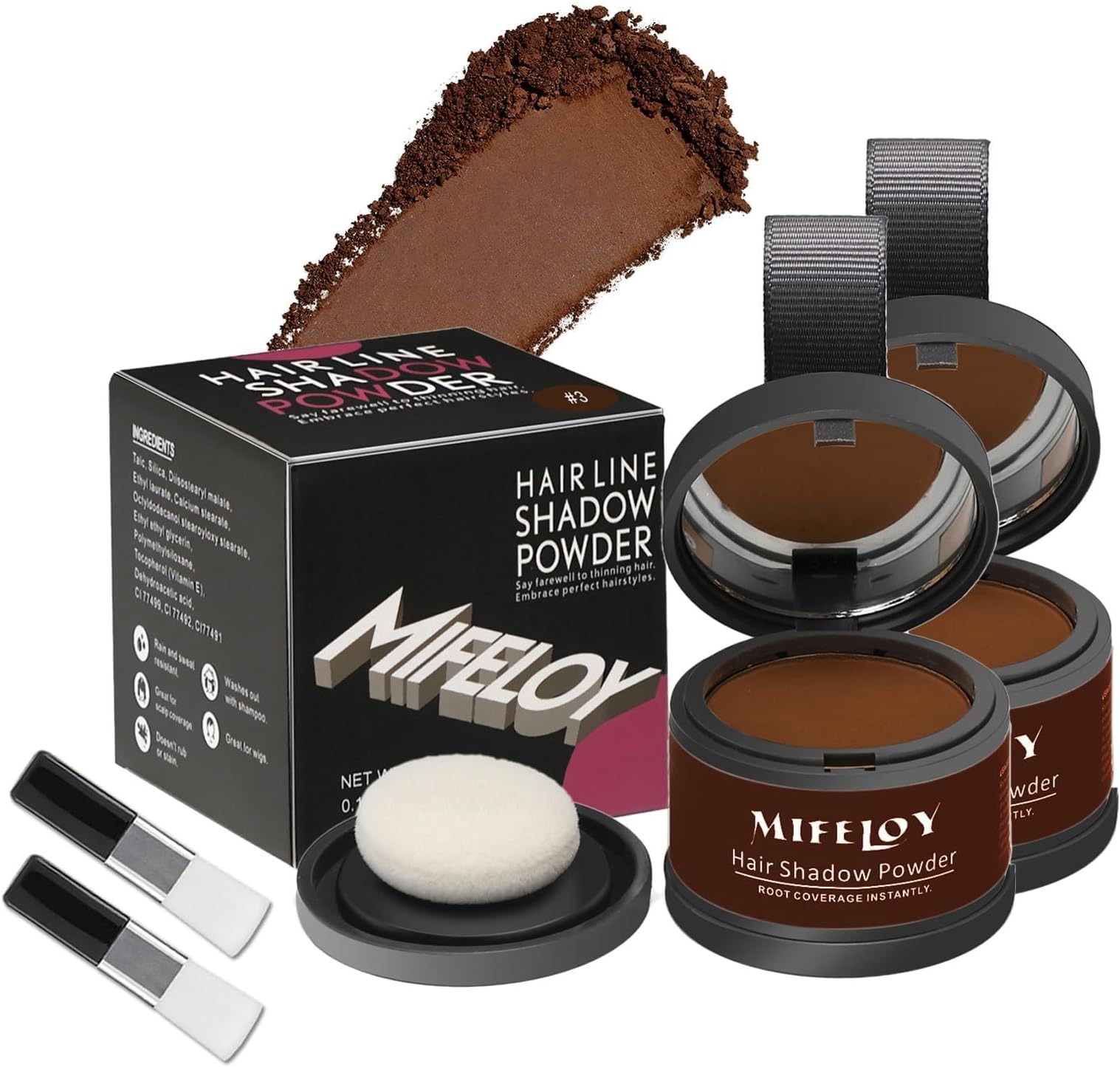 2 Pack Root Touch Up Powder & Gray Coverage for Hair, Beard, Eyebrows & Thinning Hairlines - Dark Brown