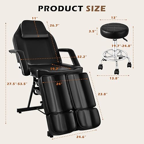 Miniatura 5 de Tattoo Chair for Client, Facial Bed Esthetician Massage Tattoo Table with Rolling Stool, Professional Adjustable Lash Chairs for Salon Spa Barber