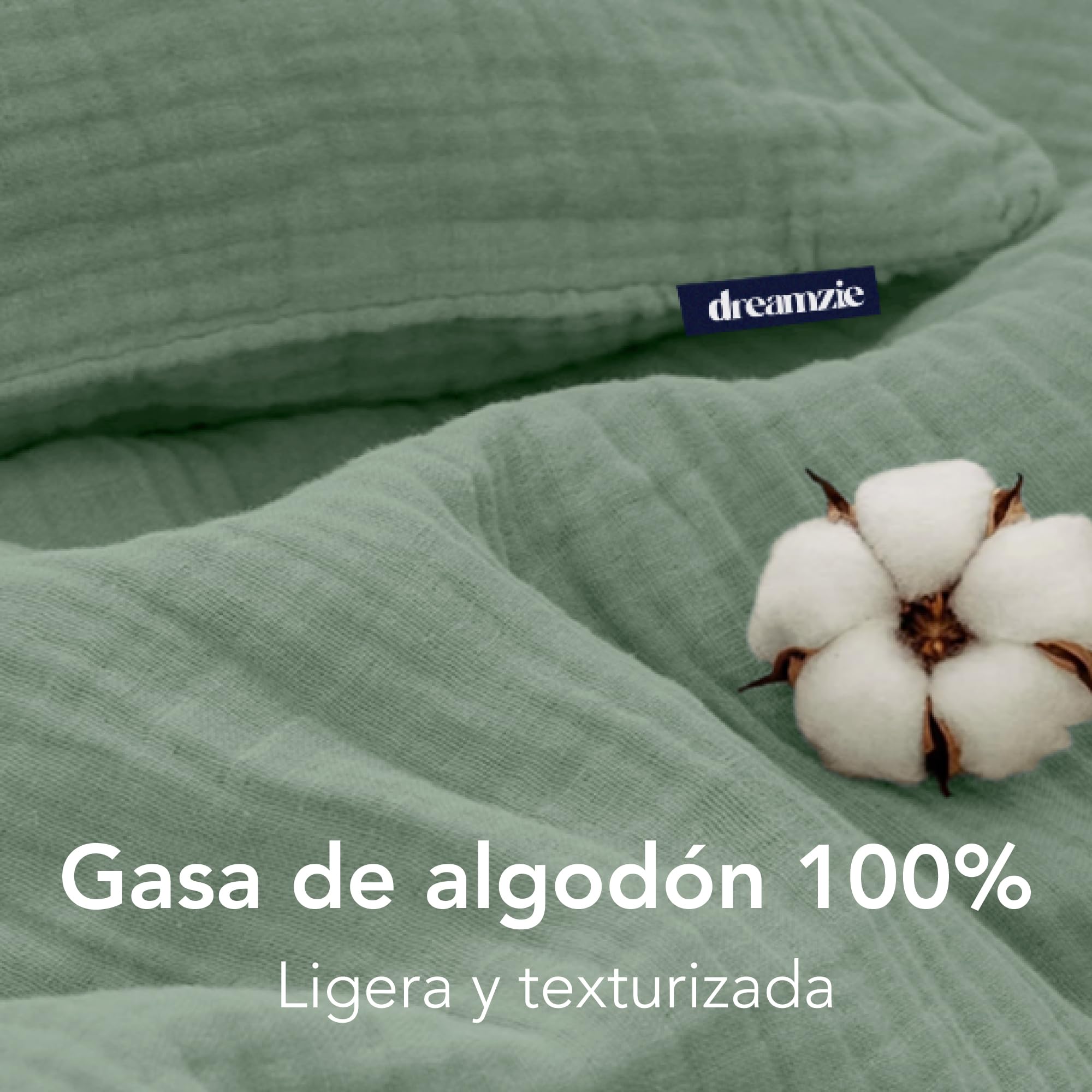 Dreamzie Funda Nordica Cama 200 Algodon - Juego de Cama con Funda de Edredón 220x240 y 2 Fundas de Almohada 80x80 cm - Blanco - Tejido de Muselina - Certificada Oeko-Tex