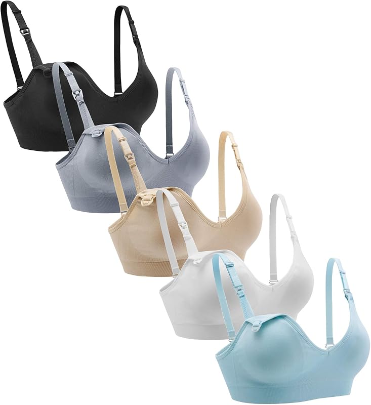 Suekaphin corpiño de Lactancia Paquete de 5 corpiño de Lactancia de Maternidad con Cuello en V Inalámbrico Bralette Corte Bajo Lactancia para Dormir con Extensores