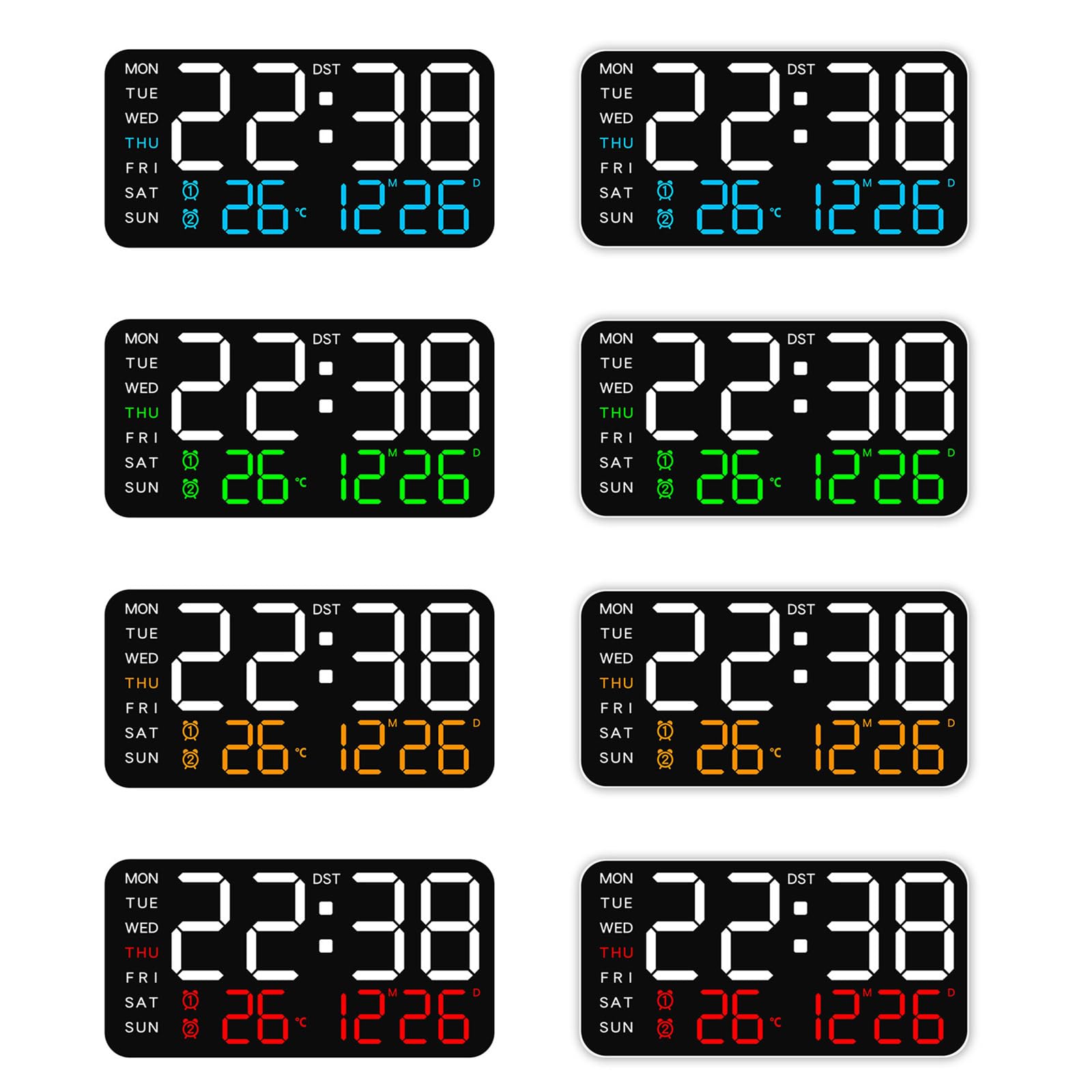 Orologio da parete digitale a LED grande schermo con visualizzazione settimanale della temperatura calendario per soggiorno, camera da letto, ufficio, anziani