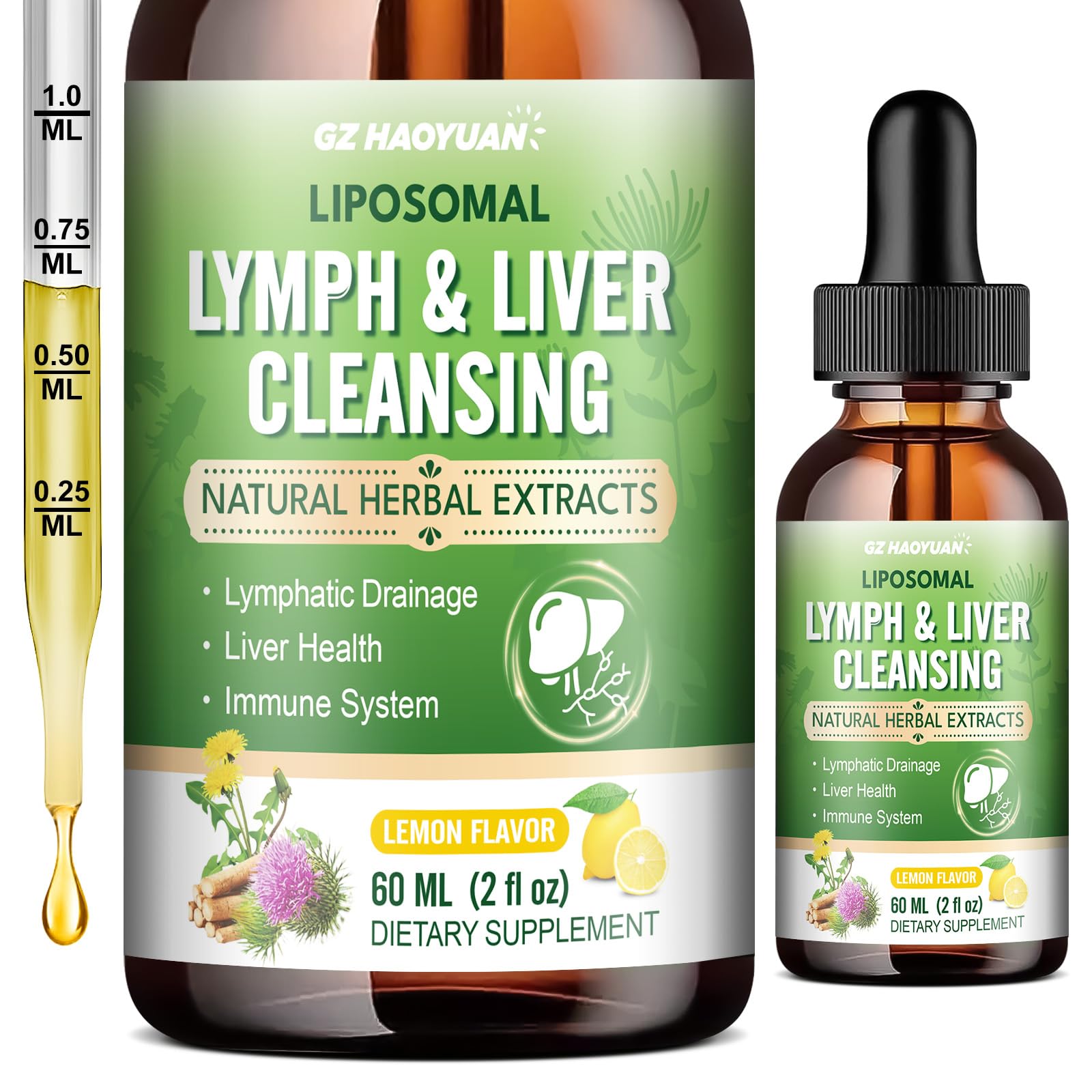 Lymphatic Drainage - Liver Cleanse Detox & Repair Drops, Liposomal Milk Thistle, Echinacea, Artichoke, Dandelion, Turmeric, ''Lymph-Liver'' Detox Supplement, Immune & Health, Lemon Flavor, 2 Fl Oz Lemon Flavor 2 Fl Oz (Pack of 1)