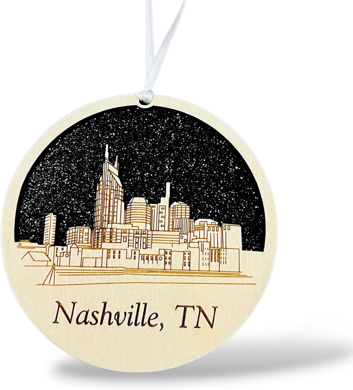 Nashville Tennessee Laser Engraved Wooden Ornament – Handmade Wood Christmas Ornament, Tennessee Souvenir Gift, Rustic Holiday Décor, Travel Keepsake, Laser Cut Ornament Made in USA