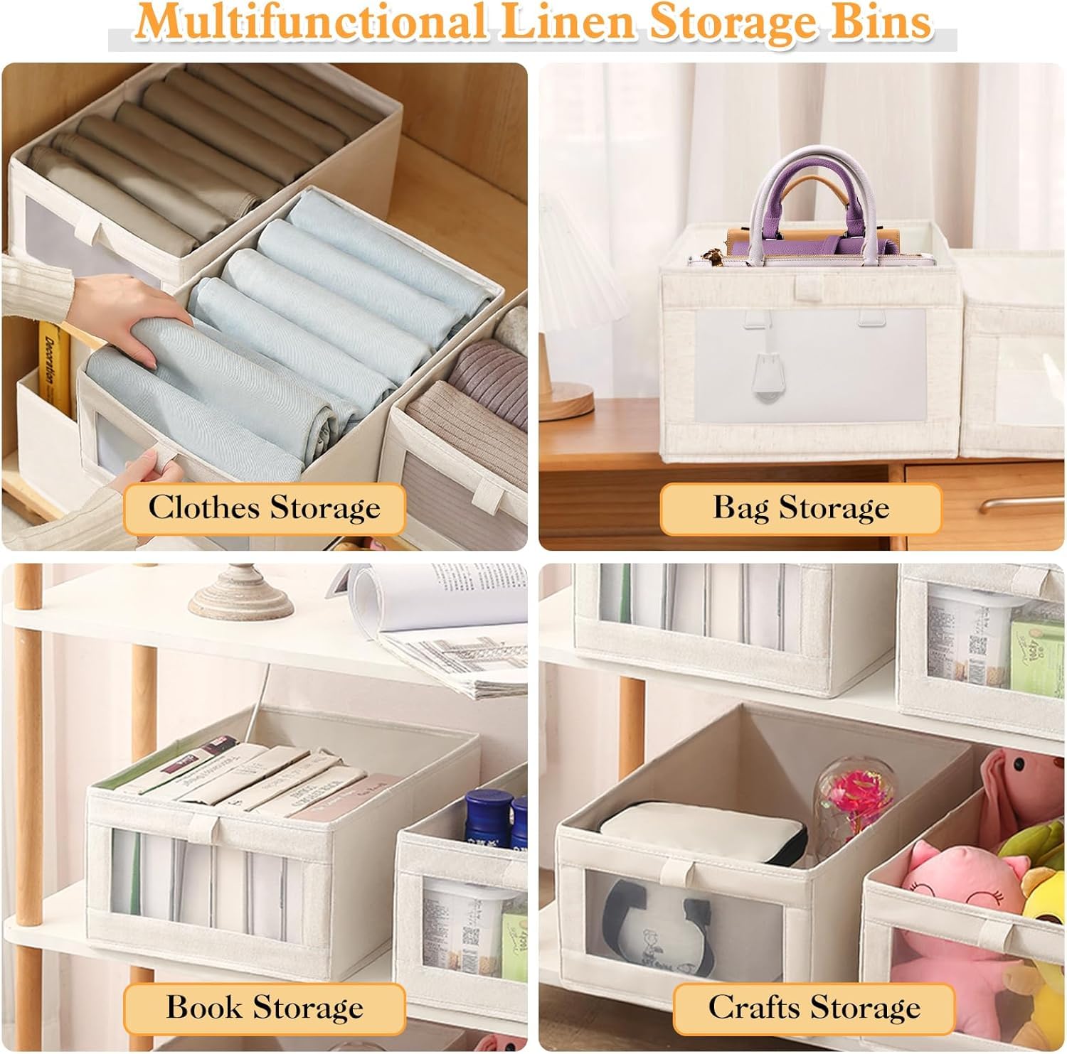 HOTOOLME Wardrobe Organiser Foldable Linen Storage Bins with Clear Window Fabric Storage Box Drawer Organiser for T-Shirts,Jeans,Underwear - Image 4