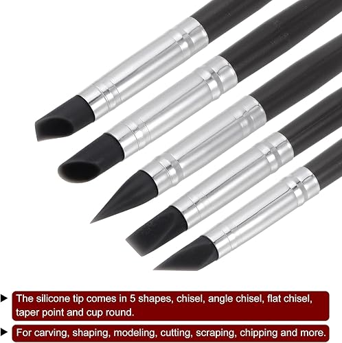 Miniatura 9 de HARFINGTON Juego de 10 herramientas para esculpir arcilla, moldeador de arcilla con punta de goma, pinceles de silicona, herramienta de tallado para
