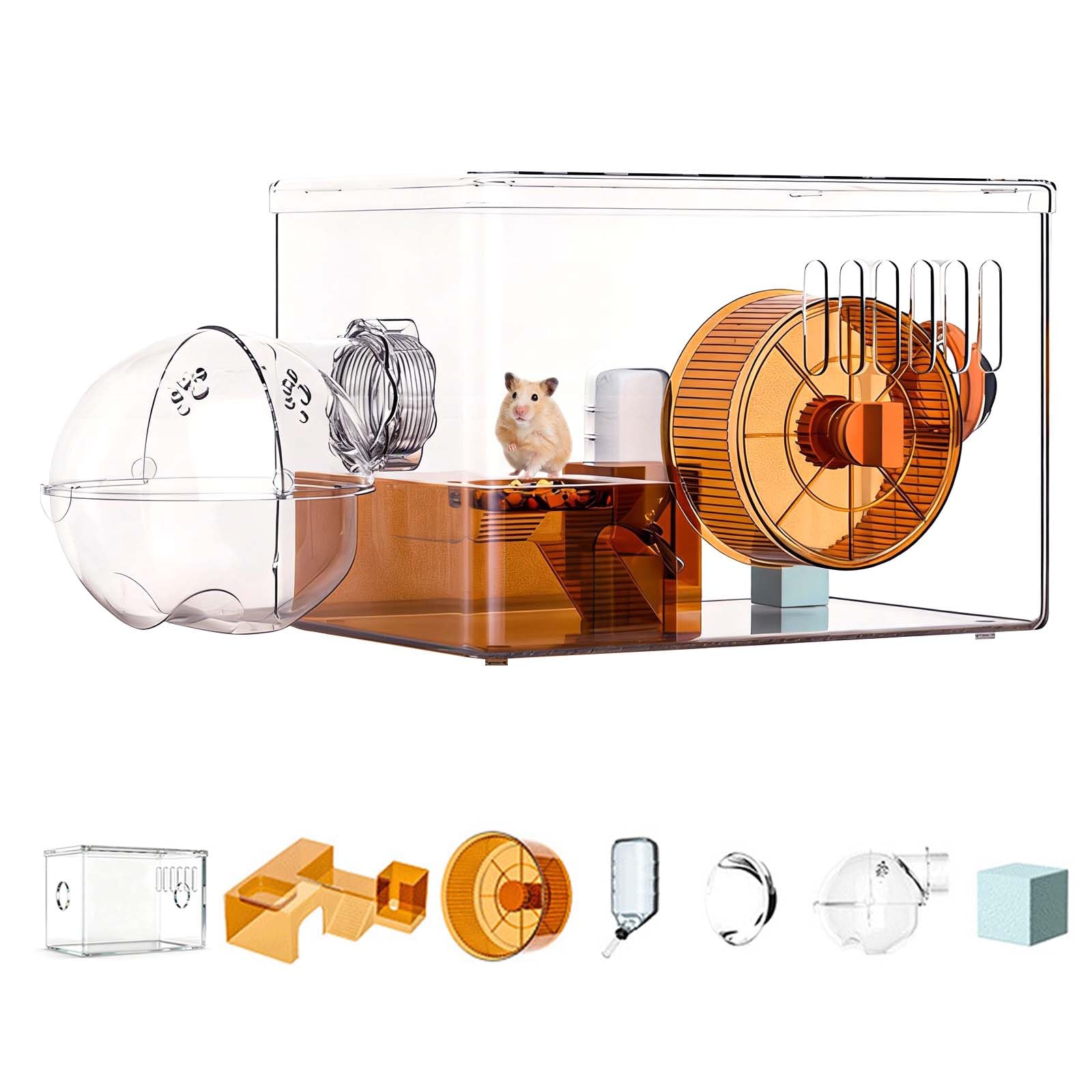 Gabbia per criceto 360° vista ventilata 2 piani con 7 accessori | Gabbia per criceto nano 40x25x24.5 cm, 2 piani, per topi, criceti nani e altri piccoli animali, per allevamento