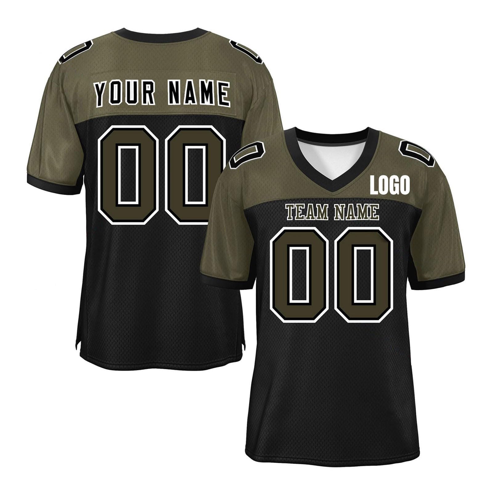 Custom Football Shirts for Adult, Personalised Football Kits with Names, Numbers and Logos, Short Sleeve V-Neck Quick-Drying Breathable Personalised Shirts, Custom Football Supporter T Shirt Coffee — image 1