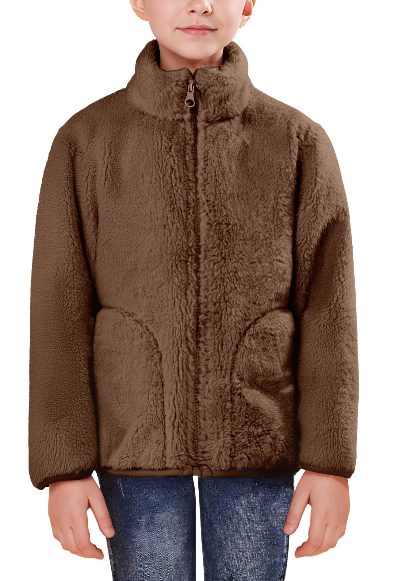 Happy Cherry Chaquetas de forro polar para niñas con cremallera completa, para ocio, chaqueta de forro polar de punto, unisex, cálida, chaqueta de entretiempo para deportes de invierno, senderismo