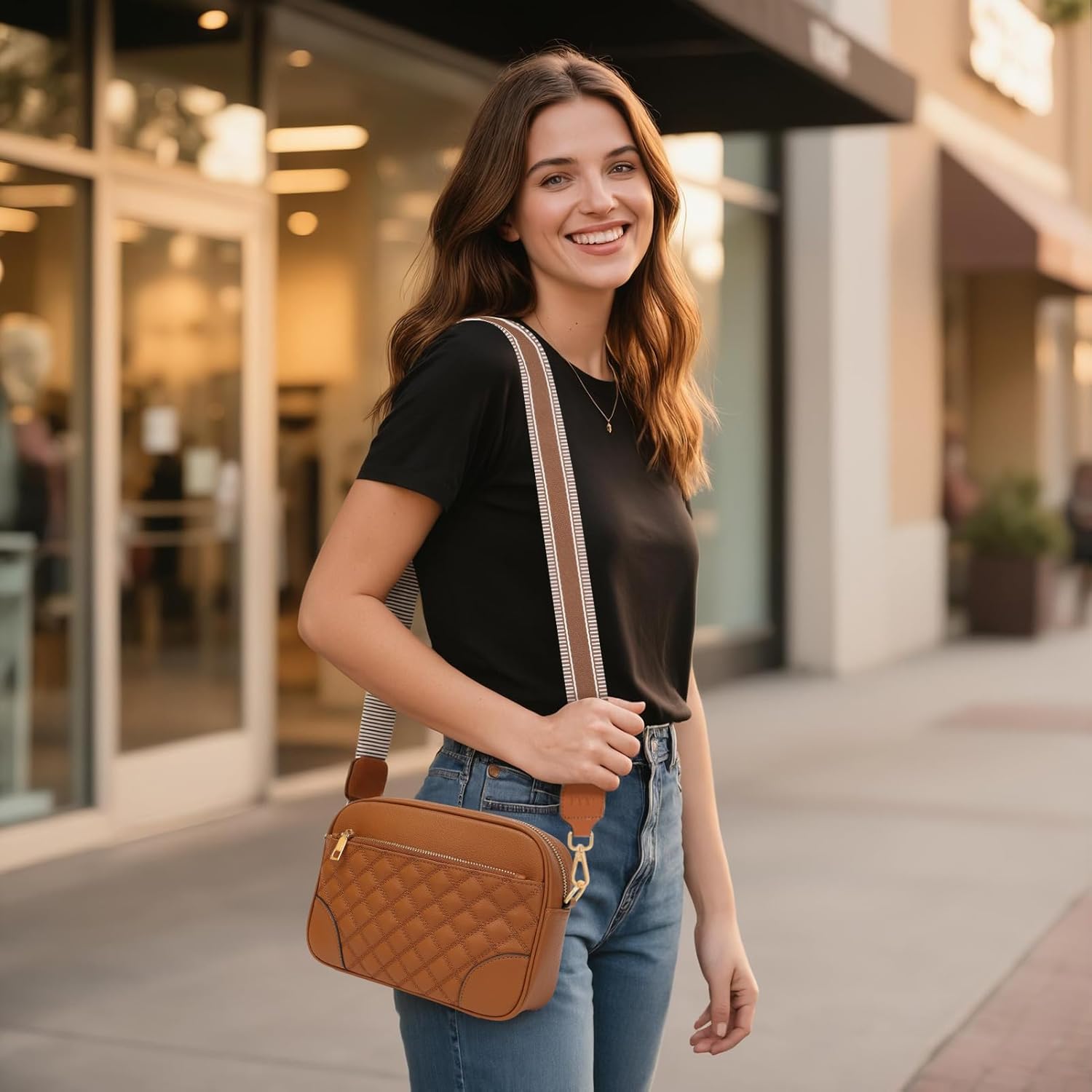 FYY Small Crossbody Bags for Women Quilted Vegan Leather Crossbody Purses for Women Travel with Adjustable Shoulder Strap - Image 2