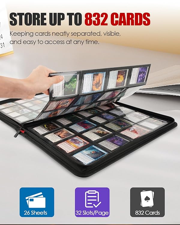 16-Pocket Trading Card Binder – Holds 832 Cards, Durable PU Leather with Side Loading, Double-Sided Collector Album for Baseball, Sports, MTG, TCG, Pokémon, Game & Regular Cards (Black) by HHZ - Image 2