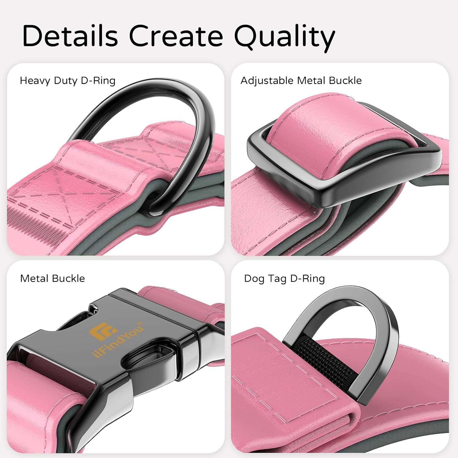 Airtag Dog Collar, Dog Collar with airtag Holder, IP68 Waterproof Leather Dog Collar with Metal Buckle & Lockable Airtag Holder, Heavy Duty Adjustable for Small Medium Large Dogs (Pink S)