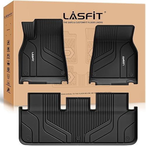 LASFIT Premium Extra Thick Floor Mats Fit for Tesla Model S & Model S Plaid 2025 2024 2023 2022 2021, Custom Fit TPE All Weather Floor Liners 1st & 2nd Front Rear Row Car Mats, Black