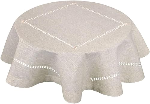 Grelucgo Mantel pequeño de doble punto de vainica natural de color sólido para mesa auxiliar, redondo, 36 pulgadas
