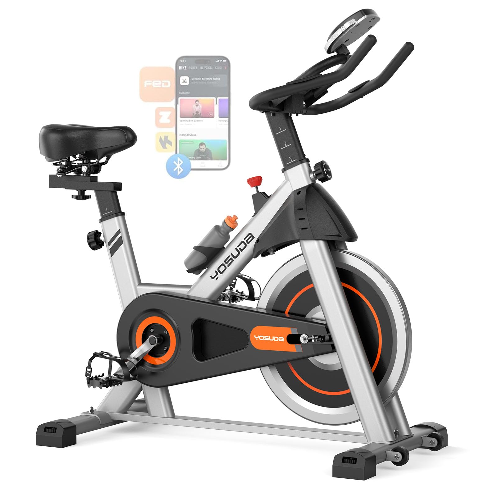 YOSUDA Exercise Bike, Brake Pad Stationary Bike for Home with Exclusive App, Magnetic Indoor Cycling Bike with 300 lb Weight Capacity, Low Noise, Tablet Holder and Fitness Courses for Weight Loss