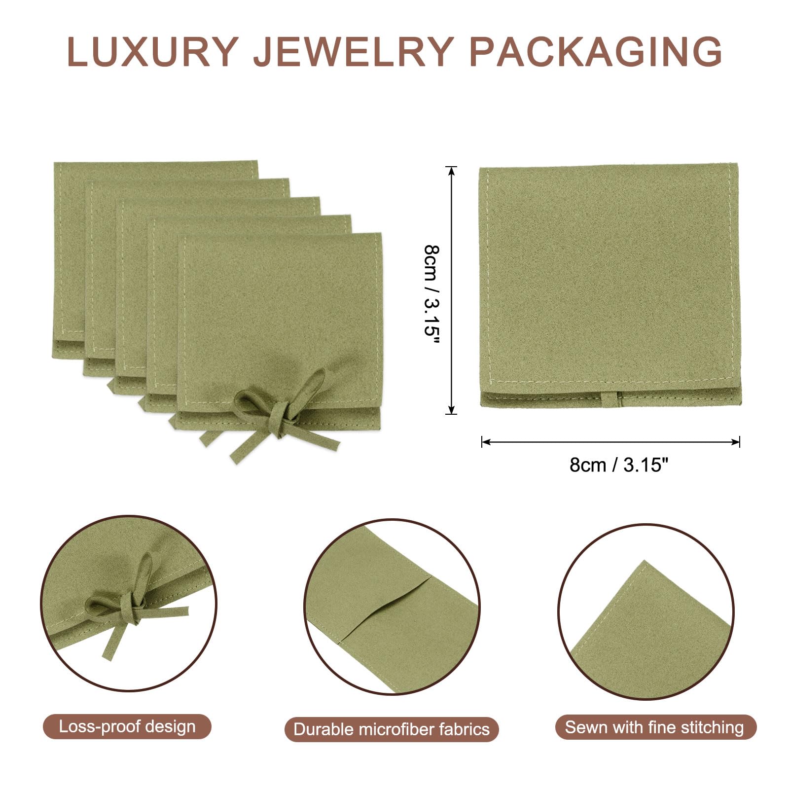 sourcing map 40 bolsas de microfibra para joyas de 3.1 x 3.1 pulgadas, mini bolsa de embalaje de joyería con corbata para pequeña bolsa de regalo, collar y aretes, color verde