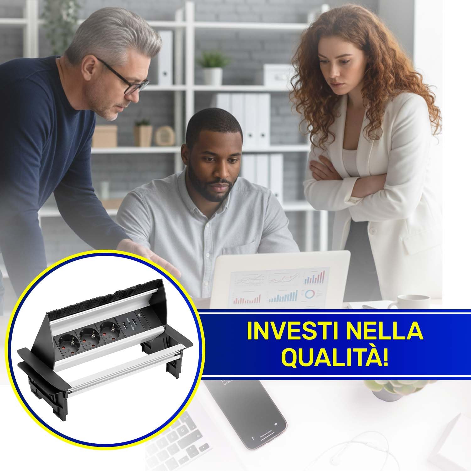 Presa a Scomparsa Top Cucina 291x158 mm con Cavo di Alimentazione da 1,5 m - Presa da Incasso per Mobili 3 x Schuko e 2 x USB 5V/2,1A - Garanzia 10 Anni - MONTERAL
