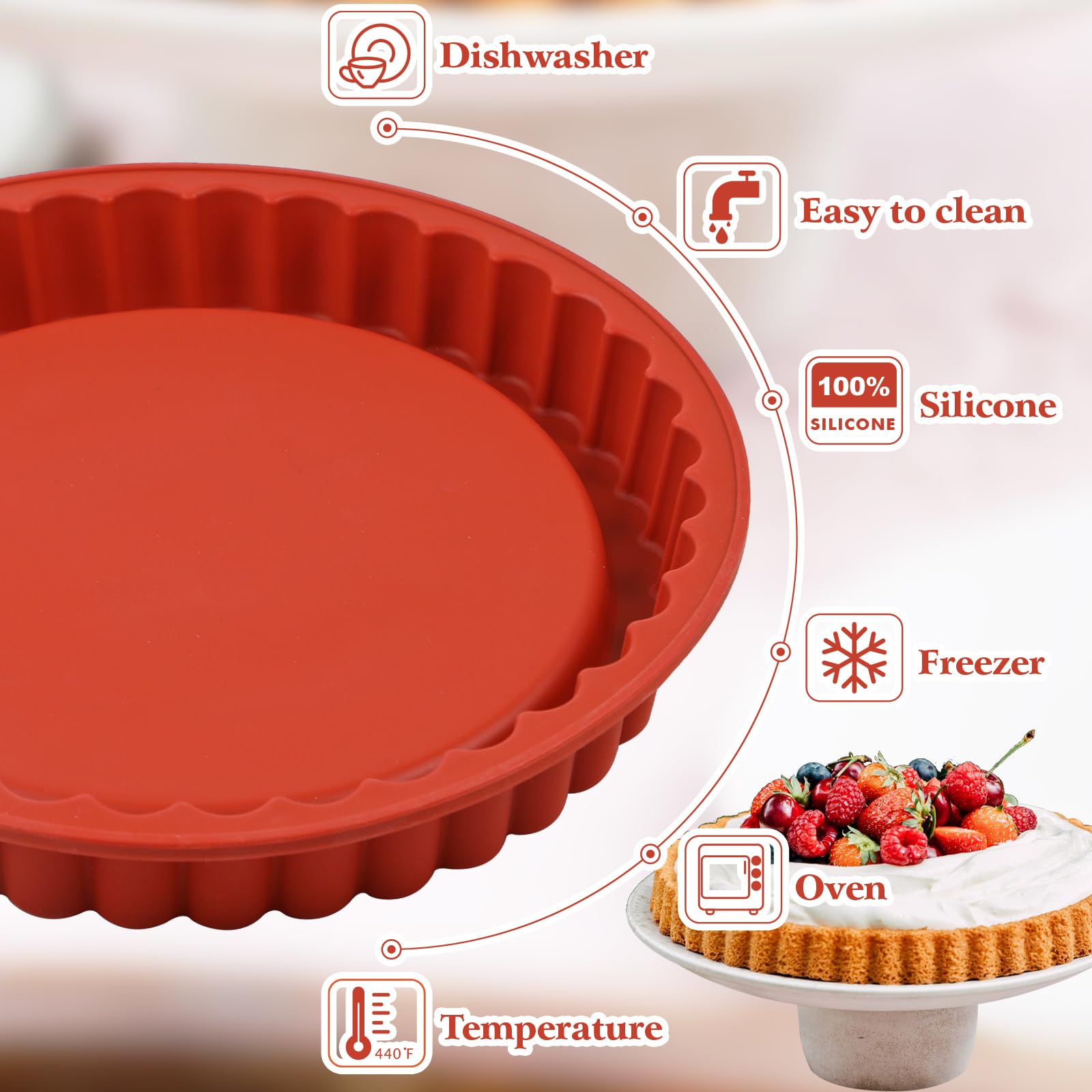 webake Moule à tarte aux fruits - 26 cm - En silicone - 1 pièce - Moule à gâteau - Moule à gâteau - Moule à gâteau - Moule à gâteau - Moule à gâteau - Moule à gâteau - Moule à gâteau