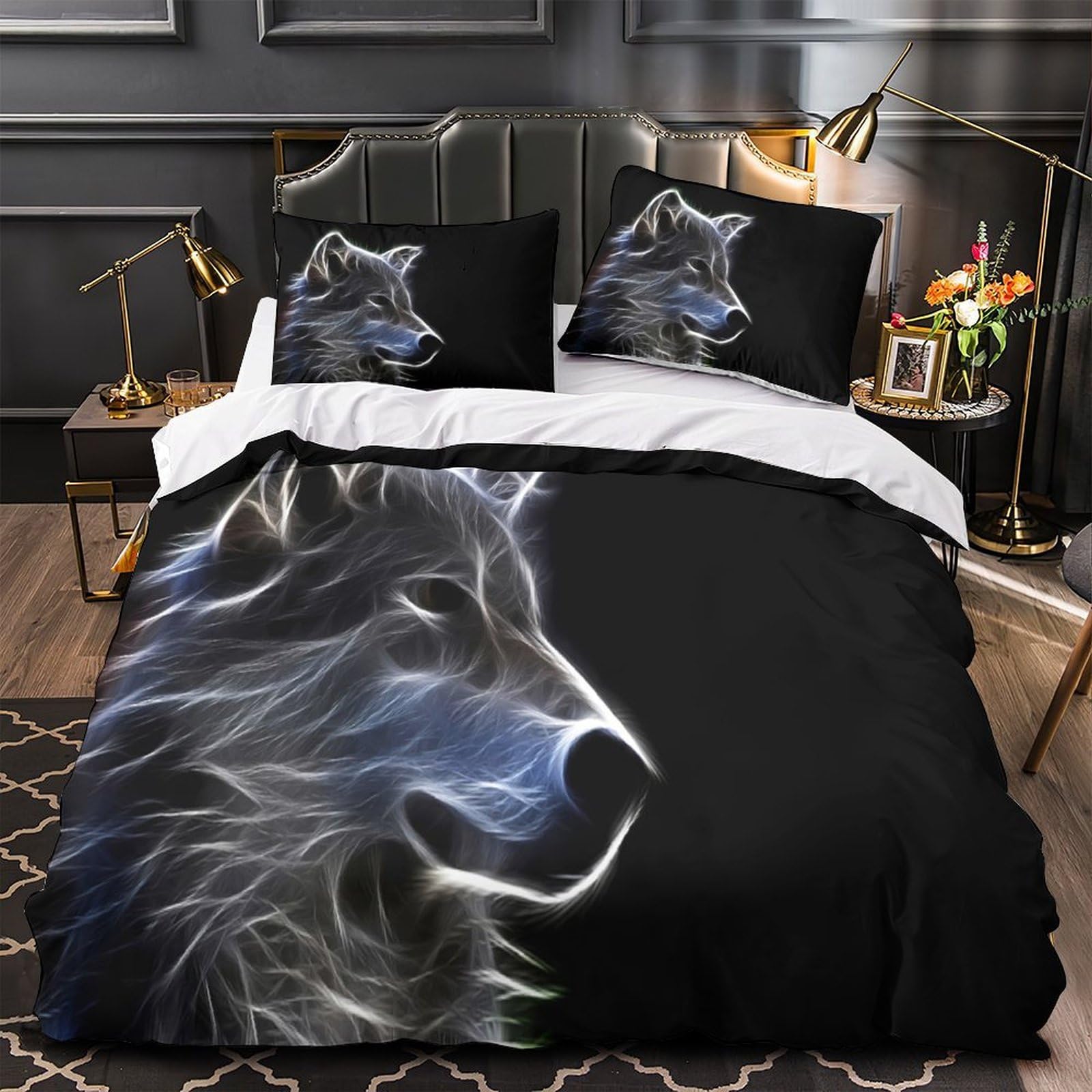 Linge de lit loup 3D en microfibre pour chambre d'enfant cosy 140x200