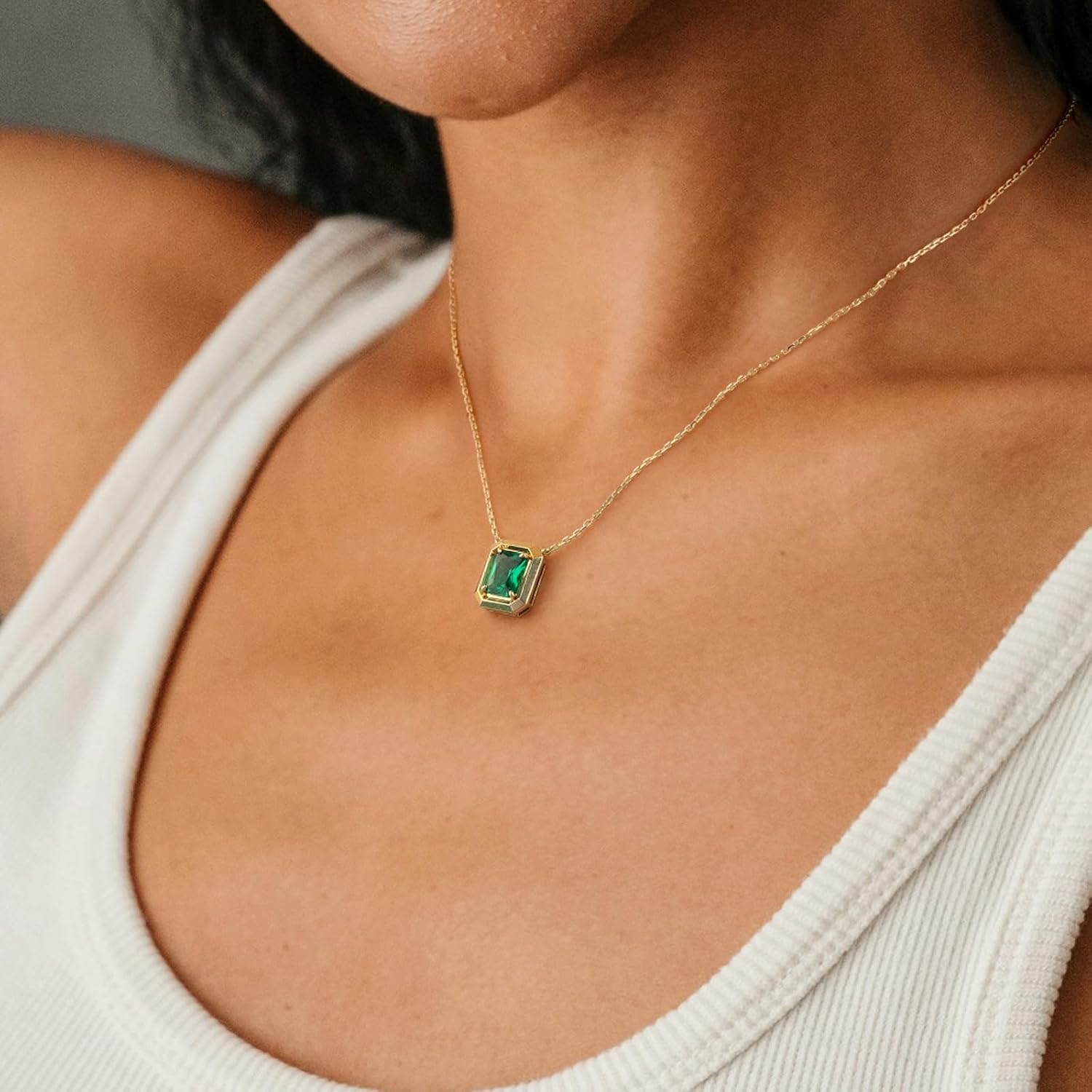 14K Gold Plated Moissanite/Emerald Necklace for Women Dainty Pendant Necklaces for Women Wife Mother Girlfriend Jewelry Gifts - Image 3