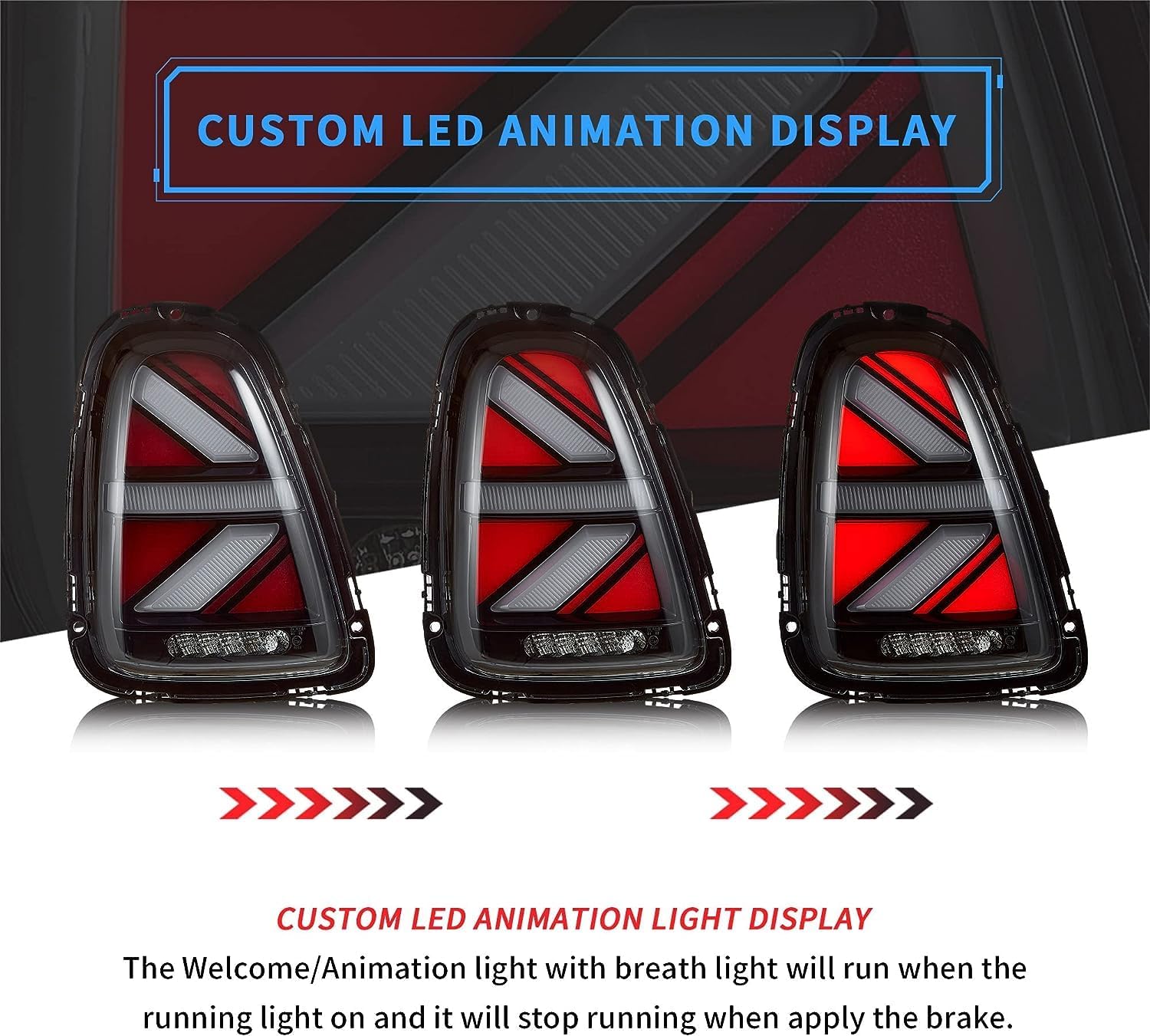 VLAND LED Tail Lights Compatible with Mini R56 Hatchback/Convertible R57/Coupe R58/Roadster R59 2007-2014 Union Jack Rear Lamp Assembly w/Sequential Turn Signal,Sold as Pair (Clear Lens)